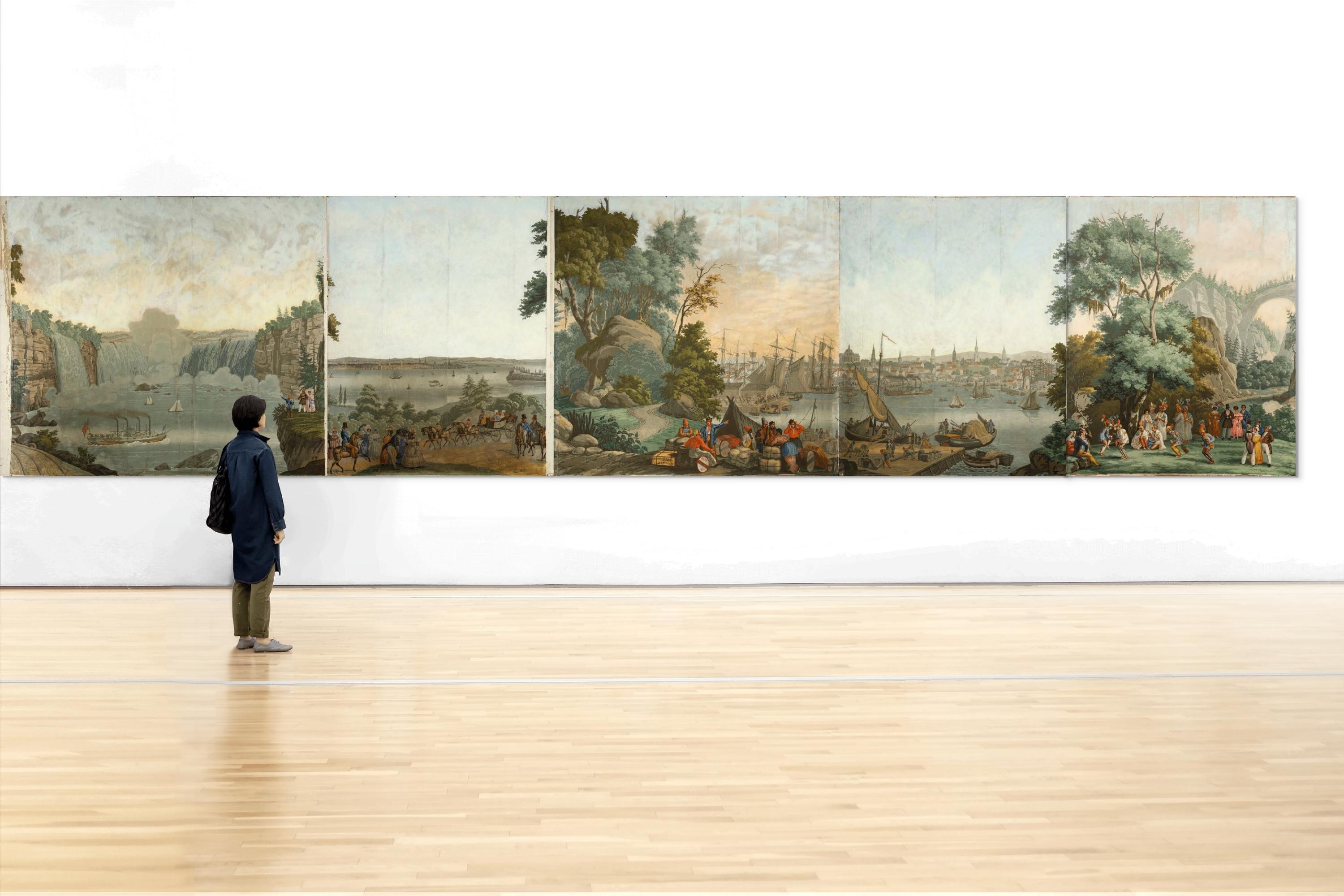 Ensemble de cinq papiers peints panoramiques tirés des 