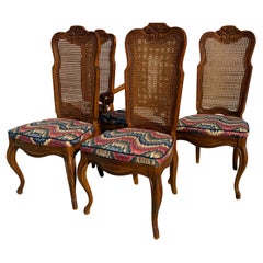 Set of 5 Walnut Cane Back French Provincial Side Chairs