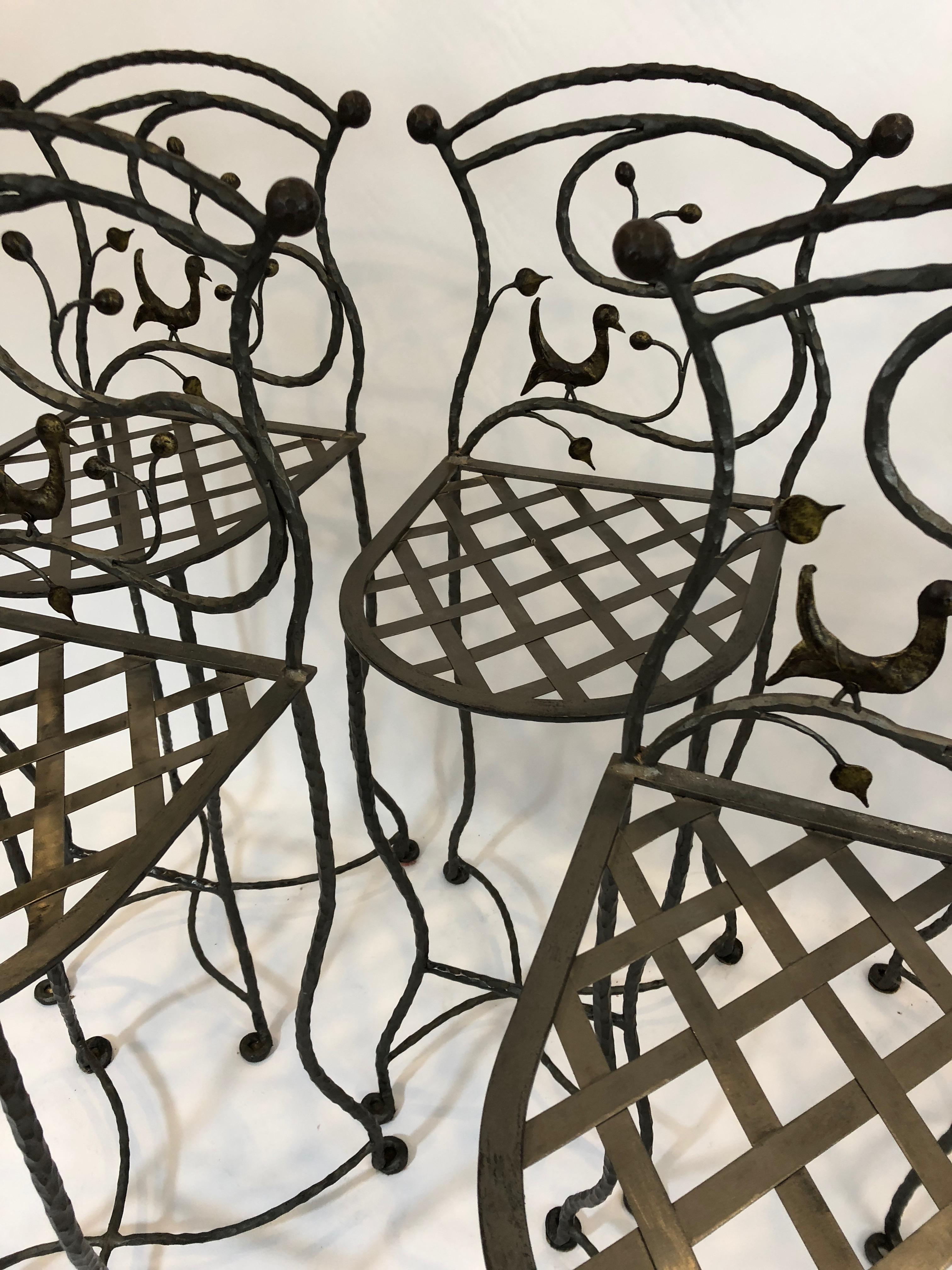 Set of 5 Whimsical Giacometti Style Hand Forged Iron Counter Stools 6