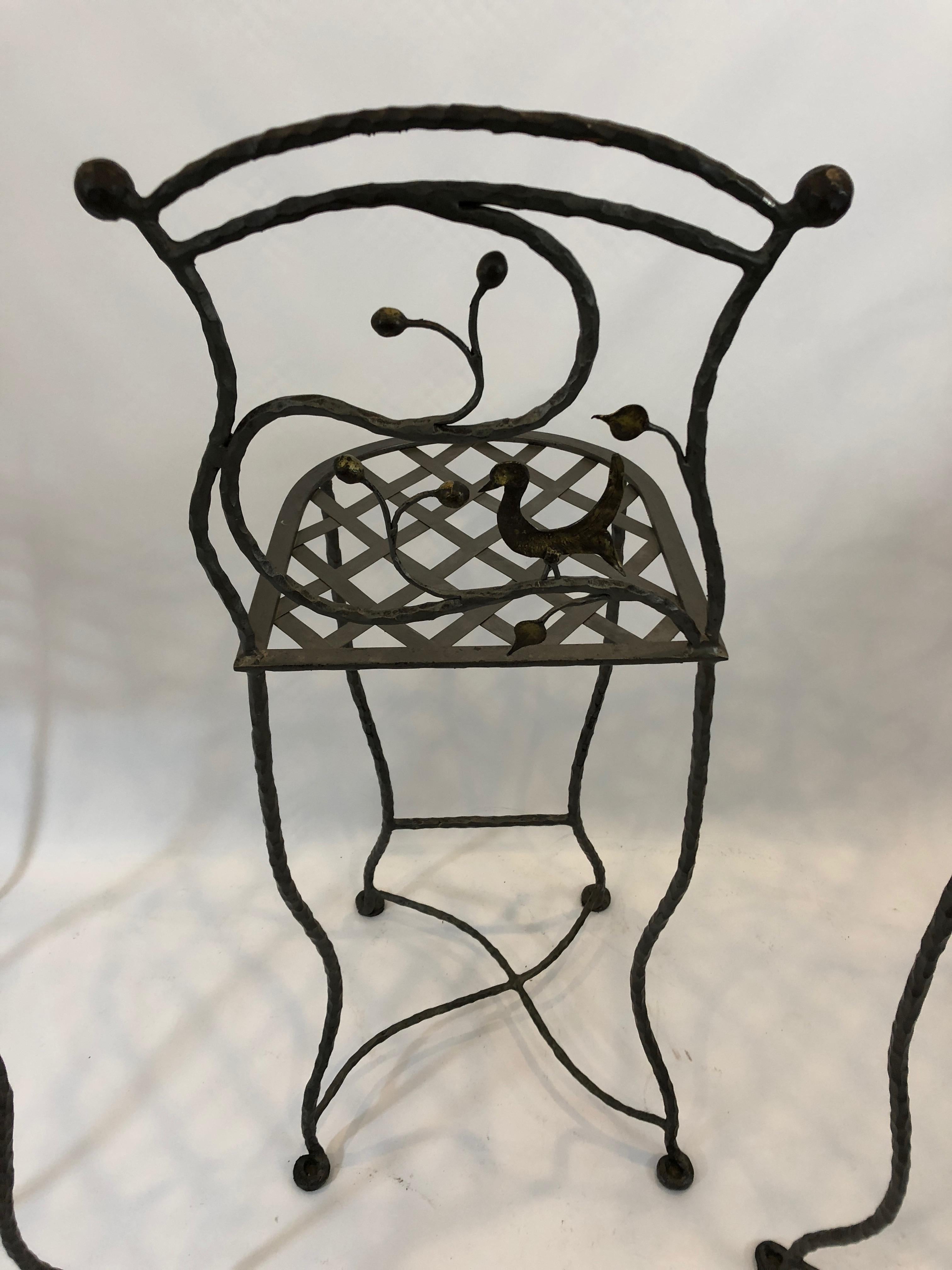 American Set of 5 Whimsical Giacometti Style Hand Forged Iron Counter Stools
