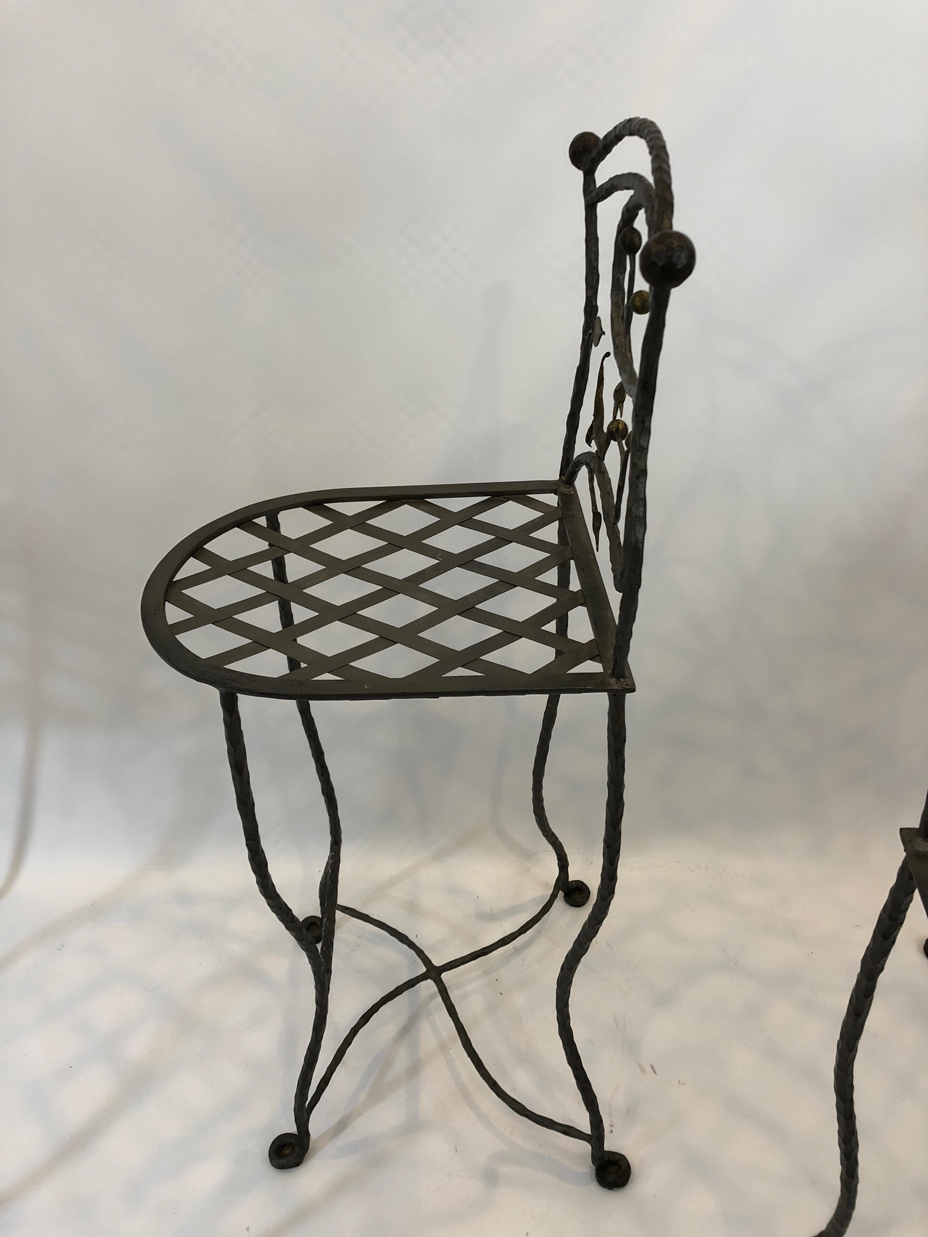 Set of 5 Whimsical Giacometti Style Hand Forged Iron Counter Stools In Excellent Condition In Hopewell, NJ