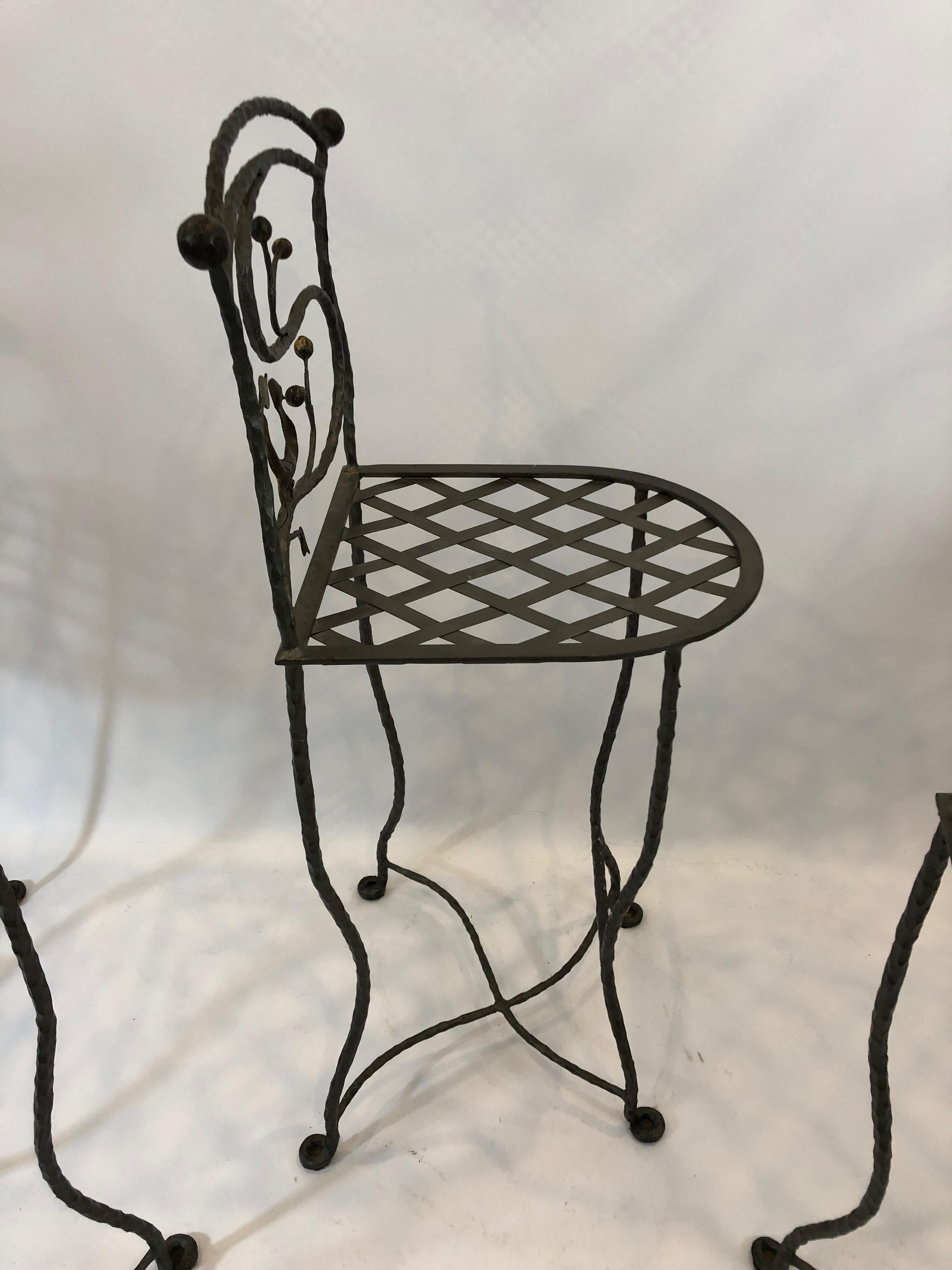 Late 20th Century Set of 5 Whimsical Giacometti Style Hand Forged Iron Counter Stools