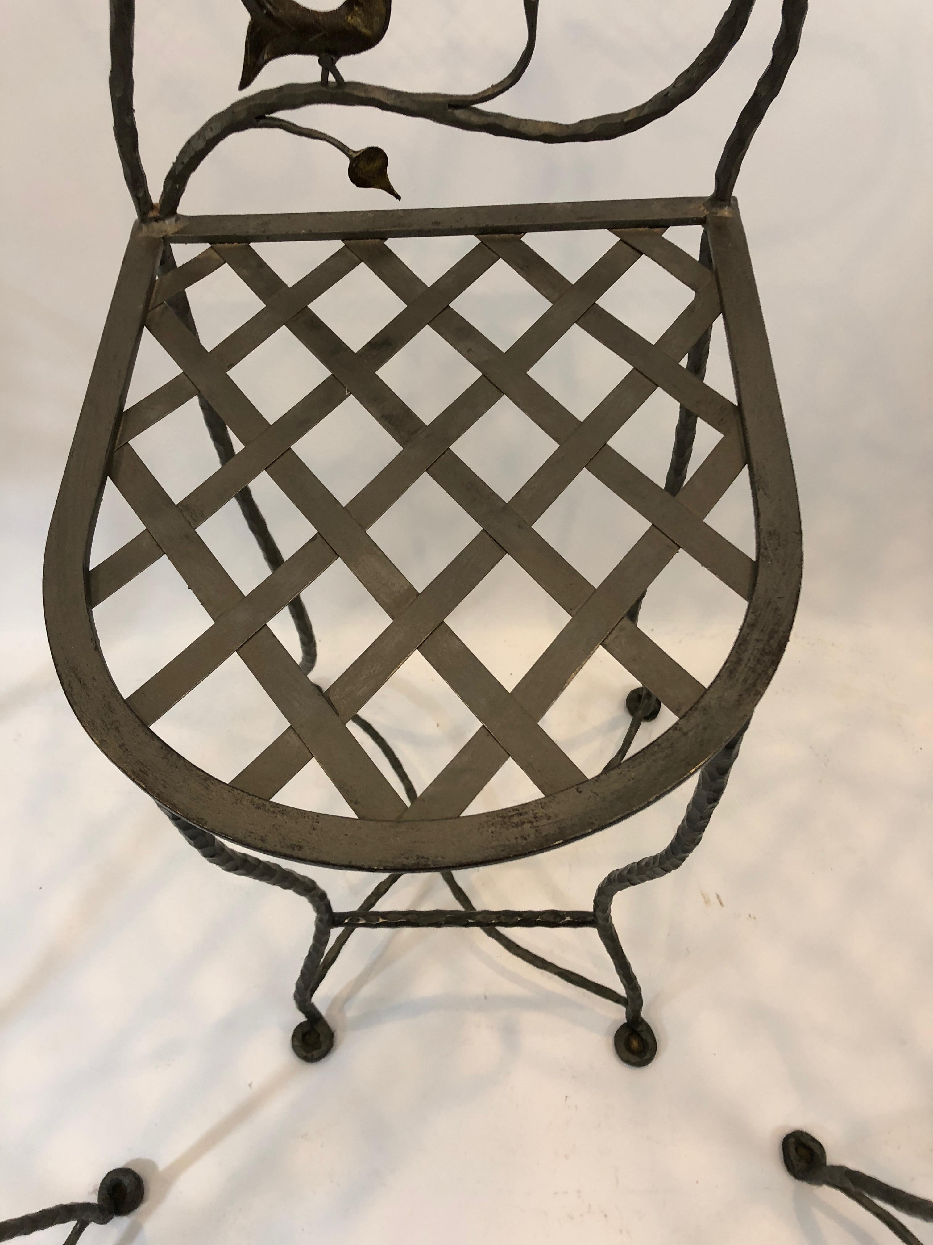 Set of 5 Whimsical Giacometti Style Hand Forged Iron Counter Stools 2