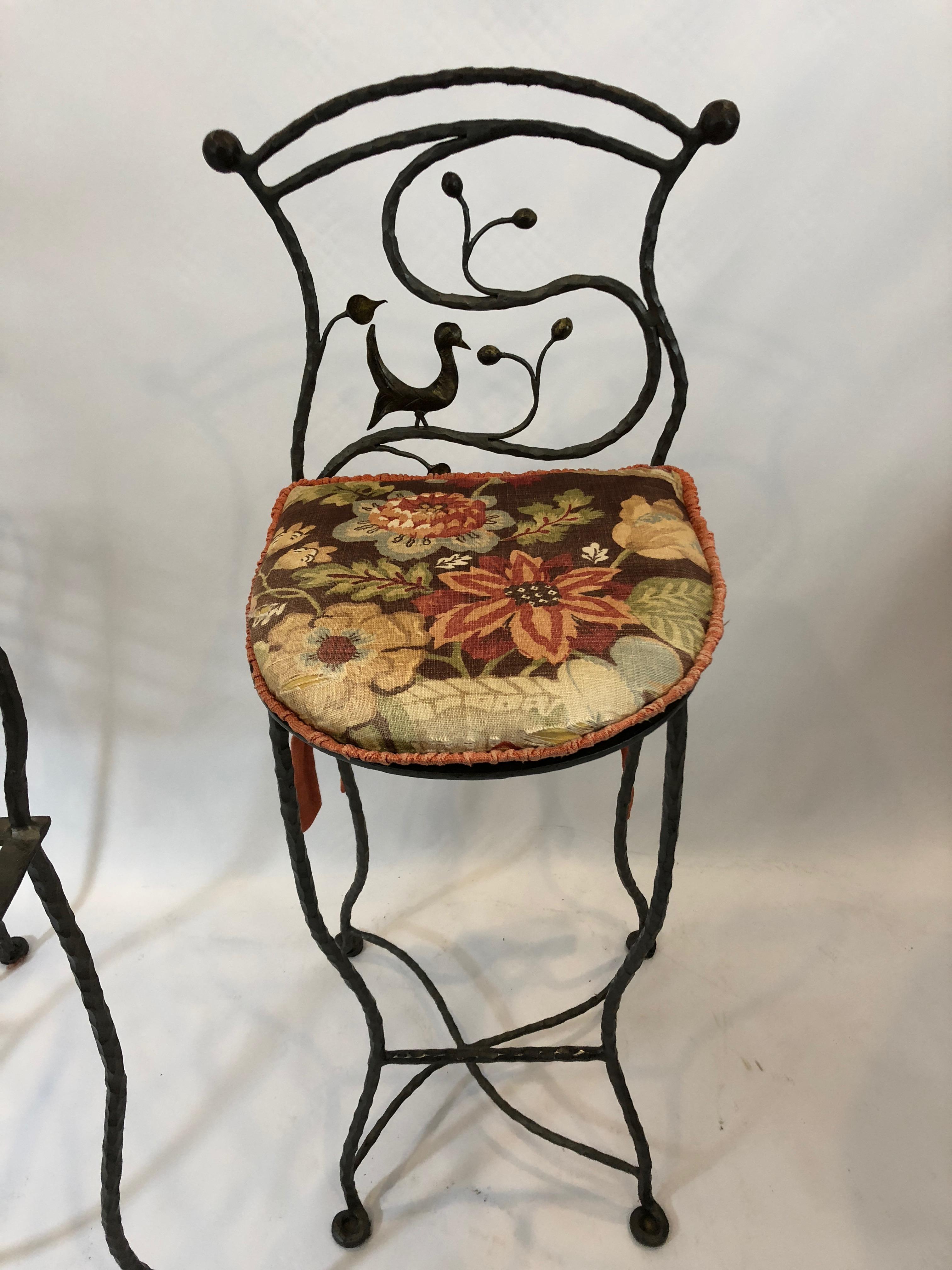 Set of 5 Whimsical Giacometti Style Hand Forged Iron Counter Stools 4