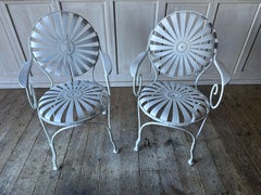 Set of 5 White Francois Carre Sunburst French Art Deco Dining or Garden Chairs