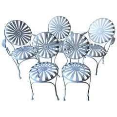 Set of 5 White Francois Carre Sunburst French Art Deco Dining or Garden Chairs