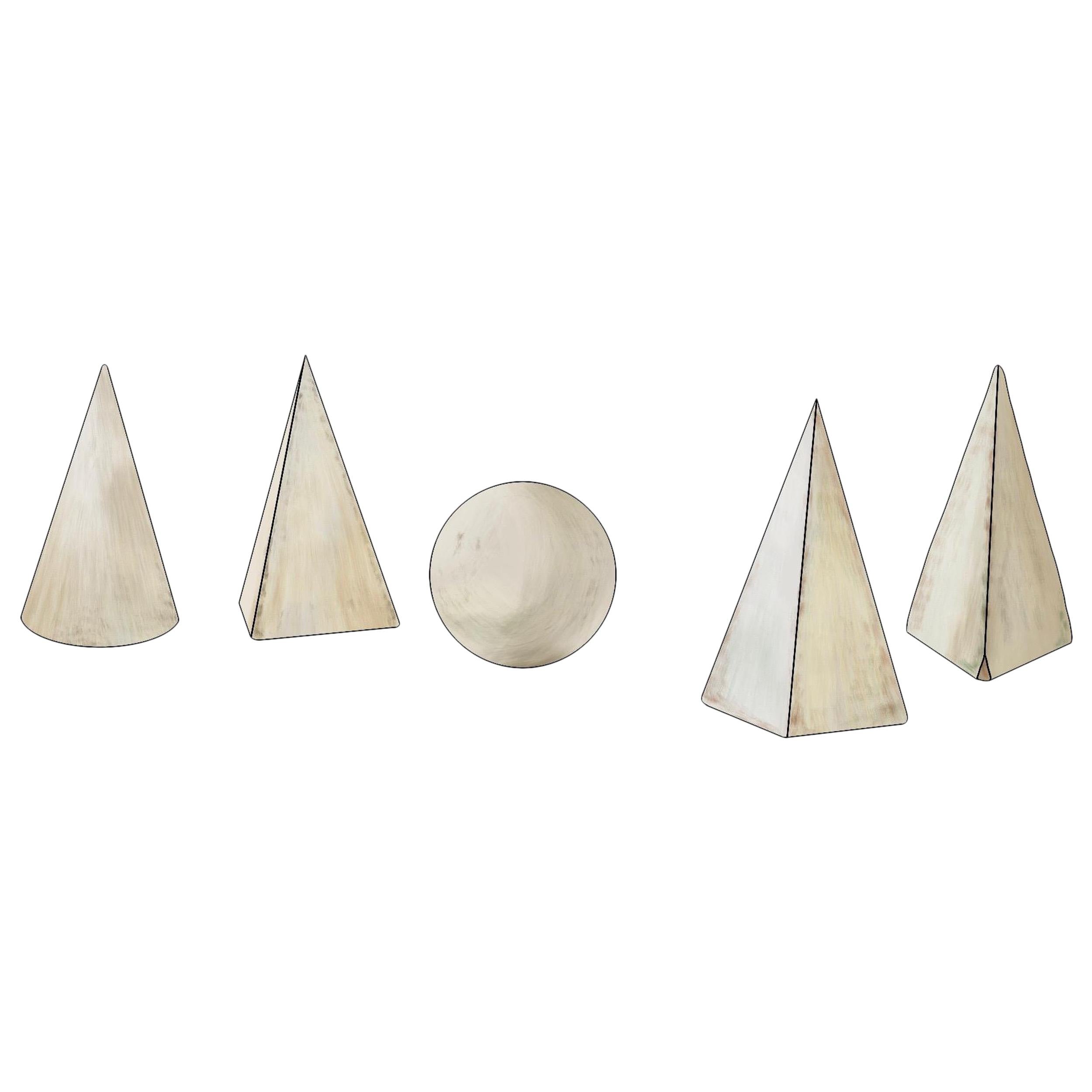 Set von 5 weiß lackierten geometrischen Formen aus Holz