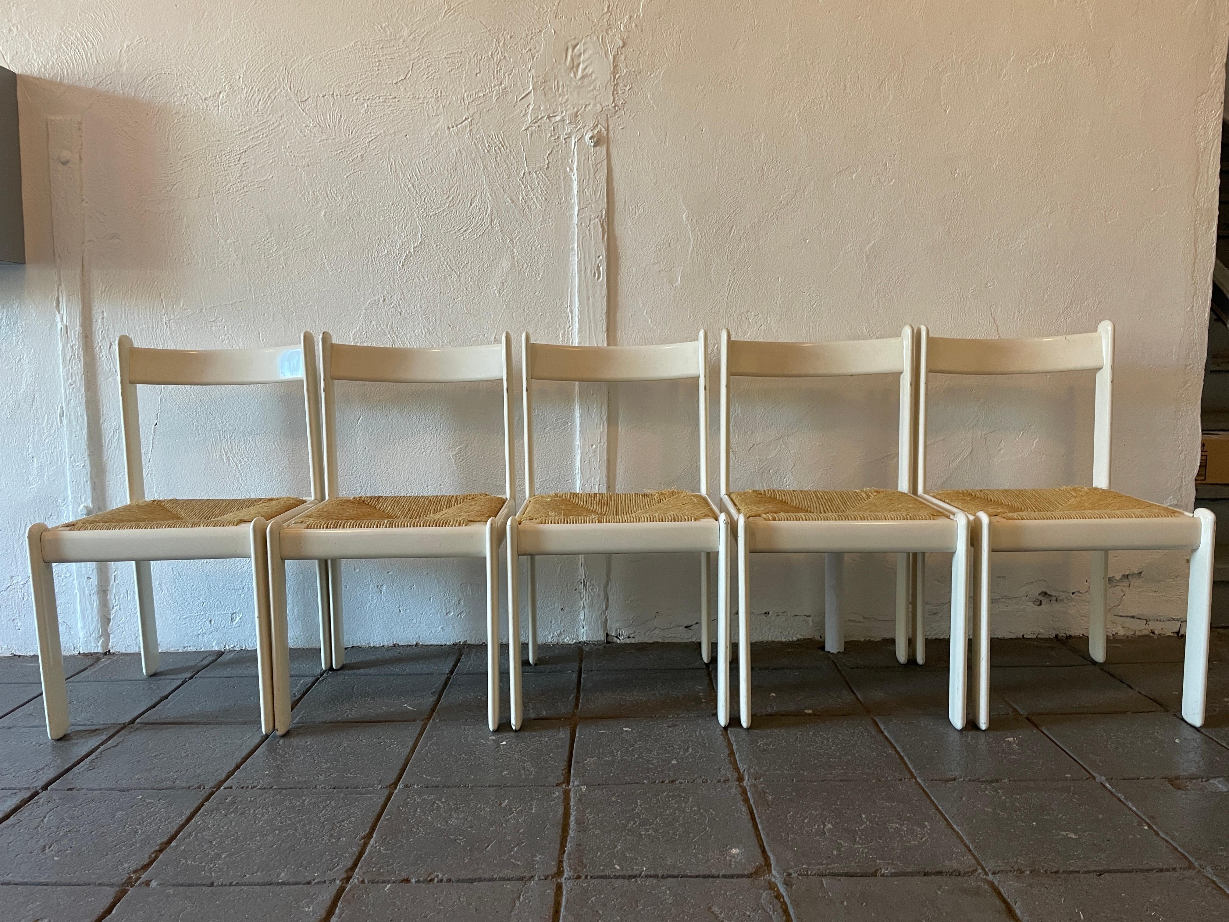 Mid-Century Modern Set of 5 White Rush Postmodern Dining Chairs Made in Italy
