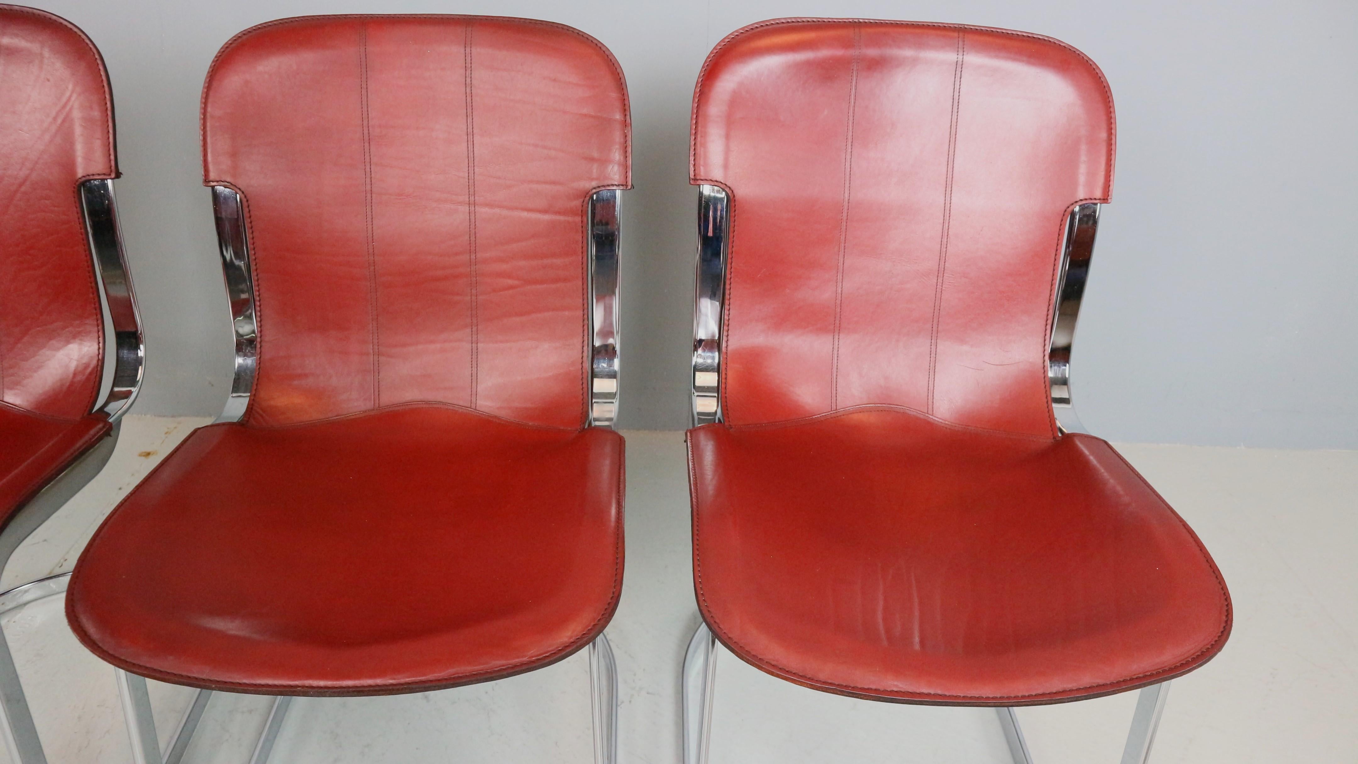 Set of 5 Willy Rizzo chairs in Chrome and Leather for Cidue, Italy, 1970s 4