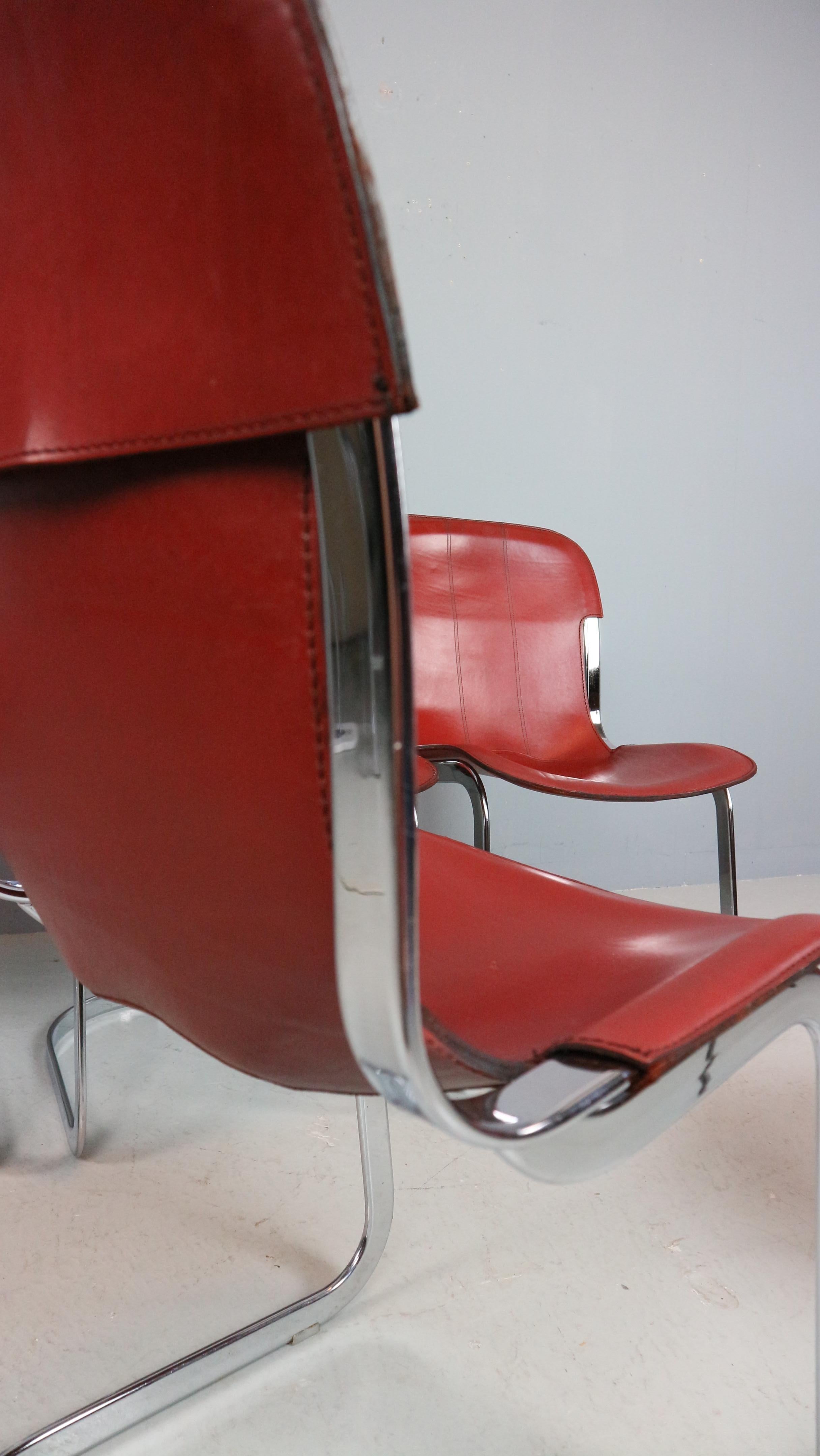 Set of 5 Willy Rizzo chairs in Chrome and Leather for Cidue, Italy, 1970s 5