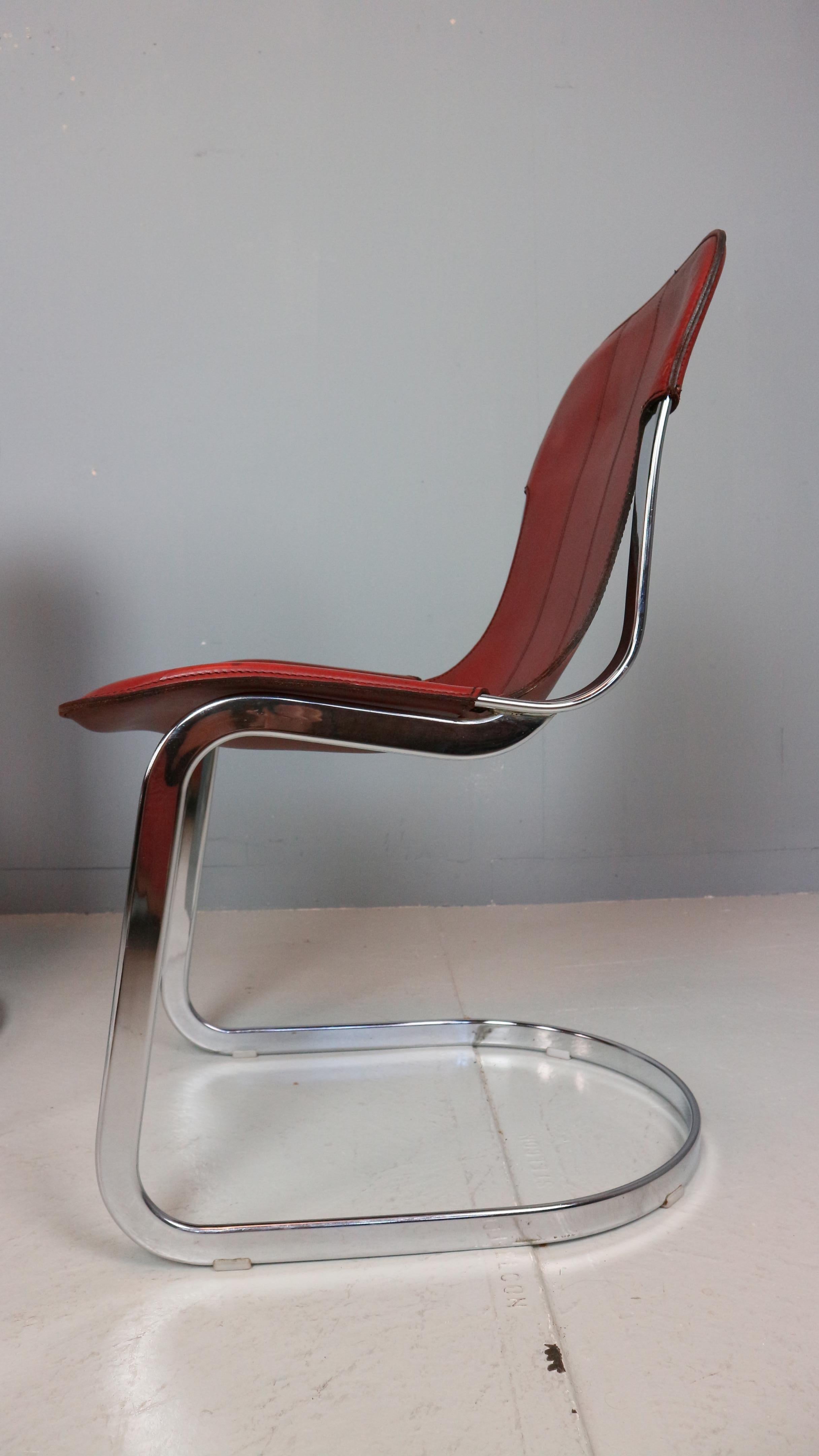 Set of 5 Willy Rizzo chairs in Chrome and Leather for Cidue, Italy, 1970s 8