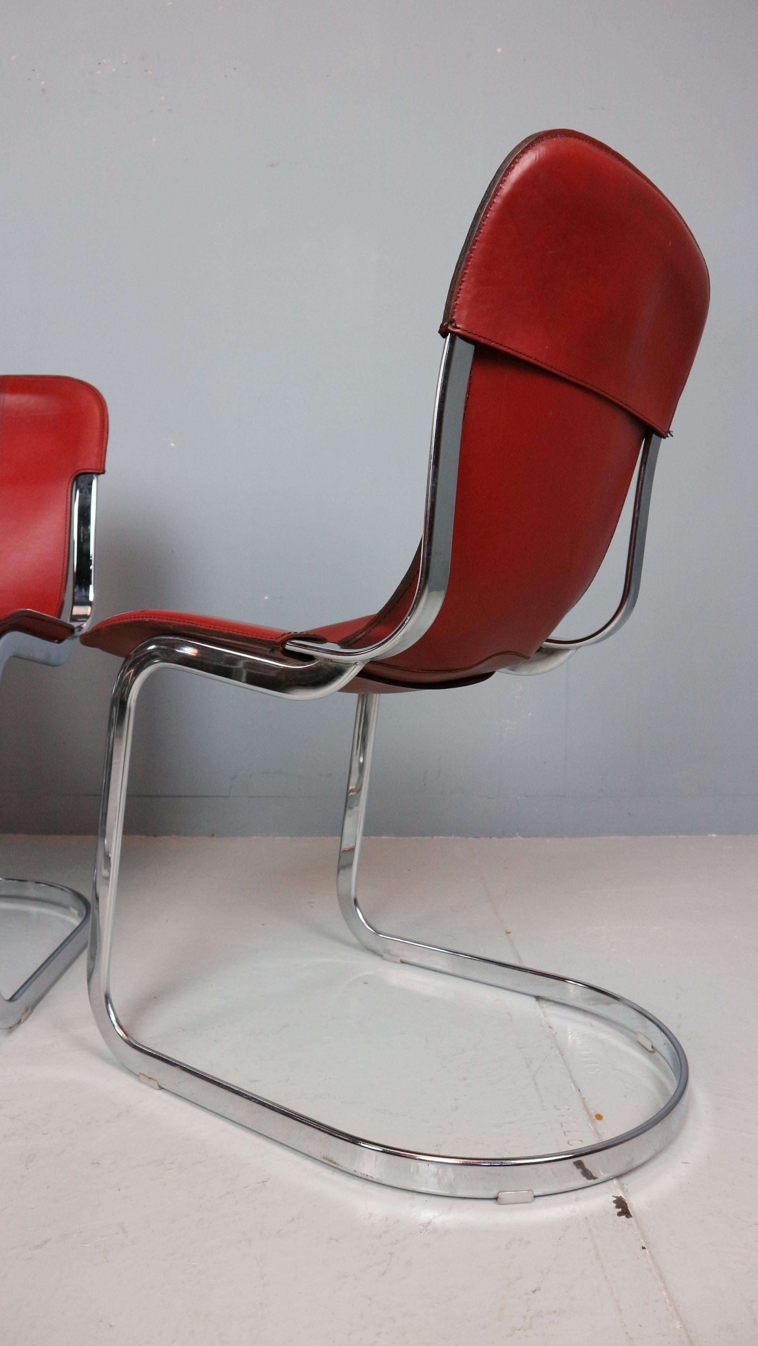 Set of 5 Willy Rizzo chairs in Chrome and Leather for Cidue, Italy, 1970s 9