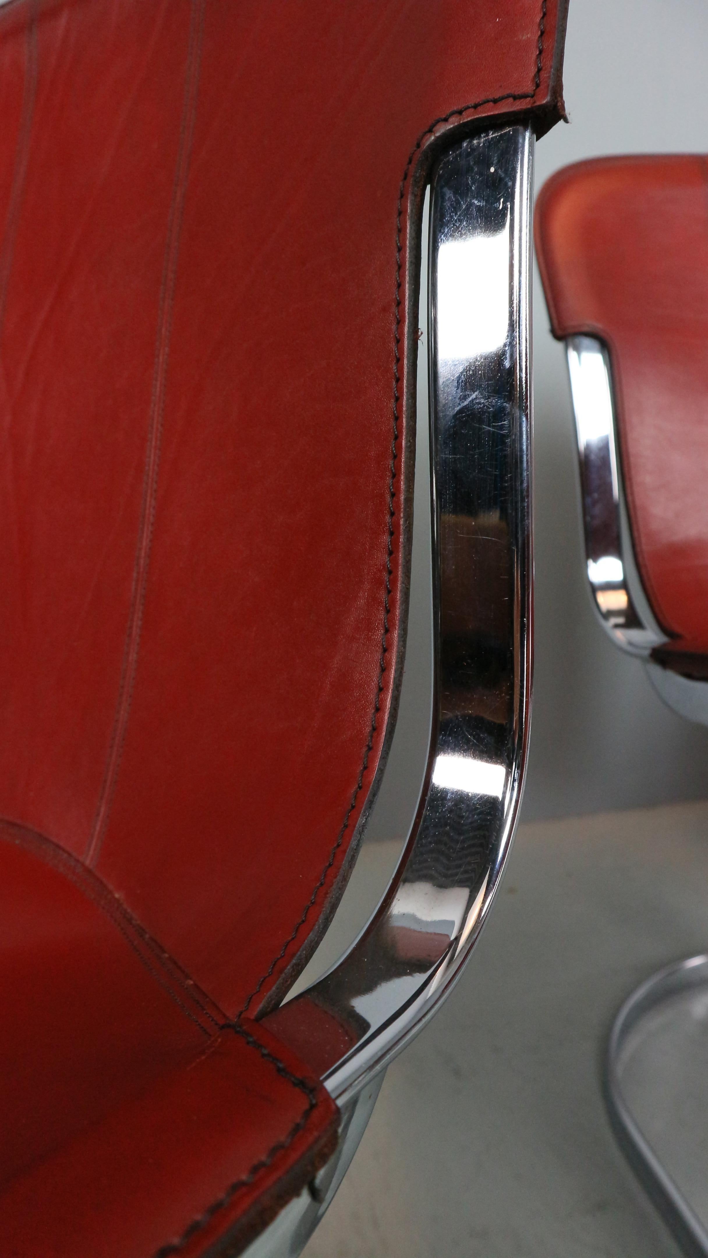 Set of 5 Willy Rizzo chairs in Chrome and Leather for Cidue, Italy, 1970s 10
