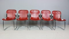 Set of 5 Willy Rizzo chairs in Chrome and Leather for Cidue, Italy, 1970s