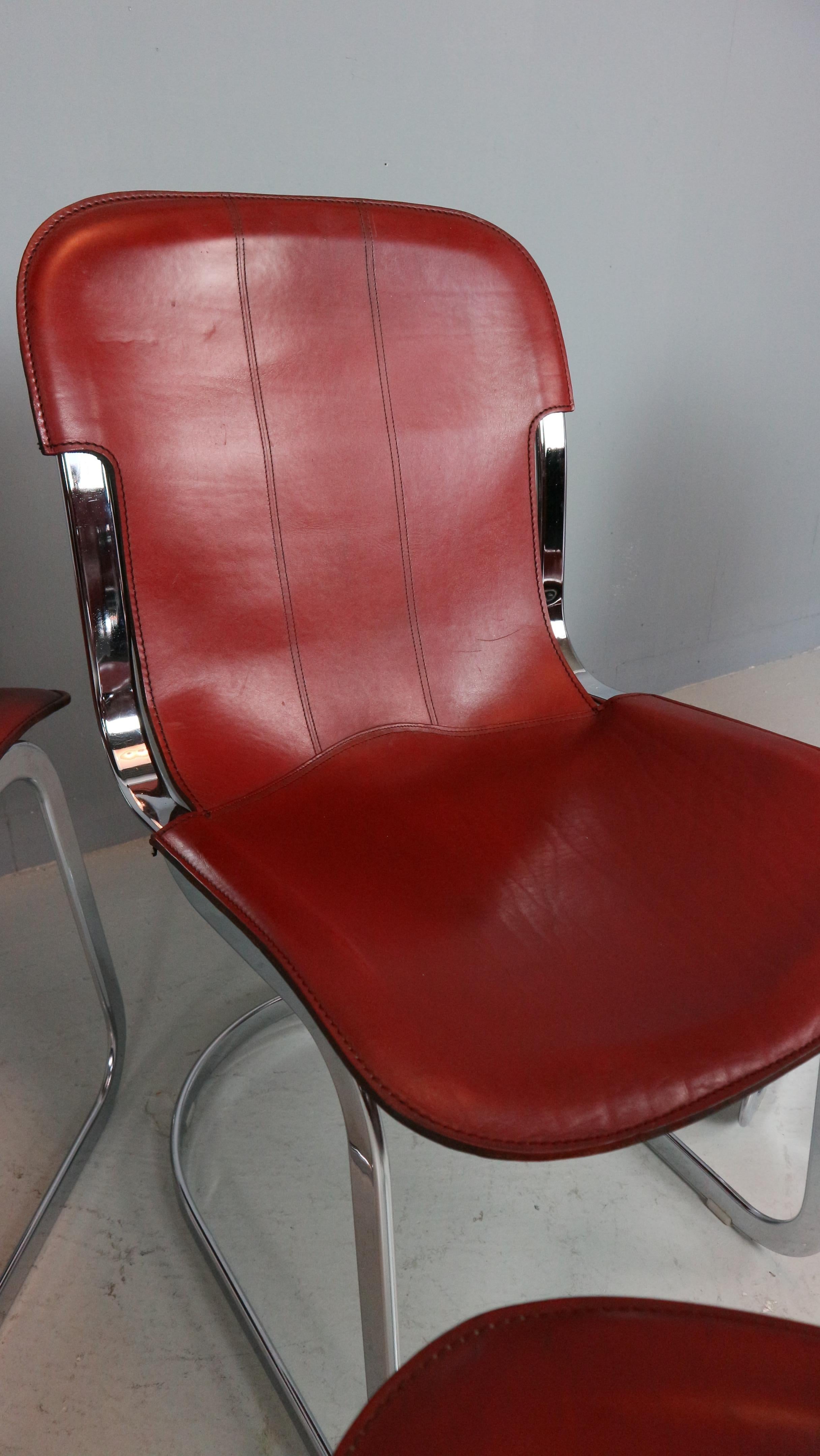 Set of 5 Willy Rizzo chairs in Chrome and Leather for Cidue, Italy, 1970s 14