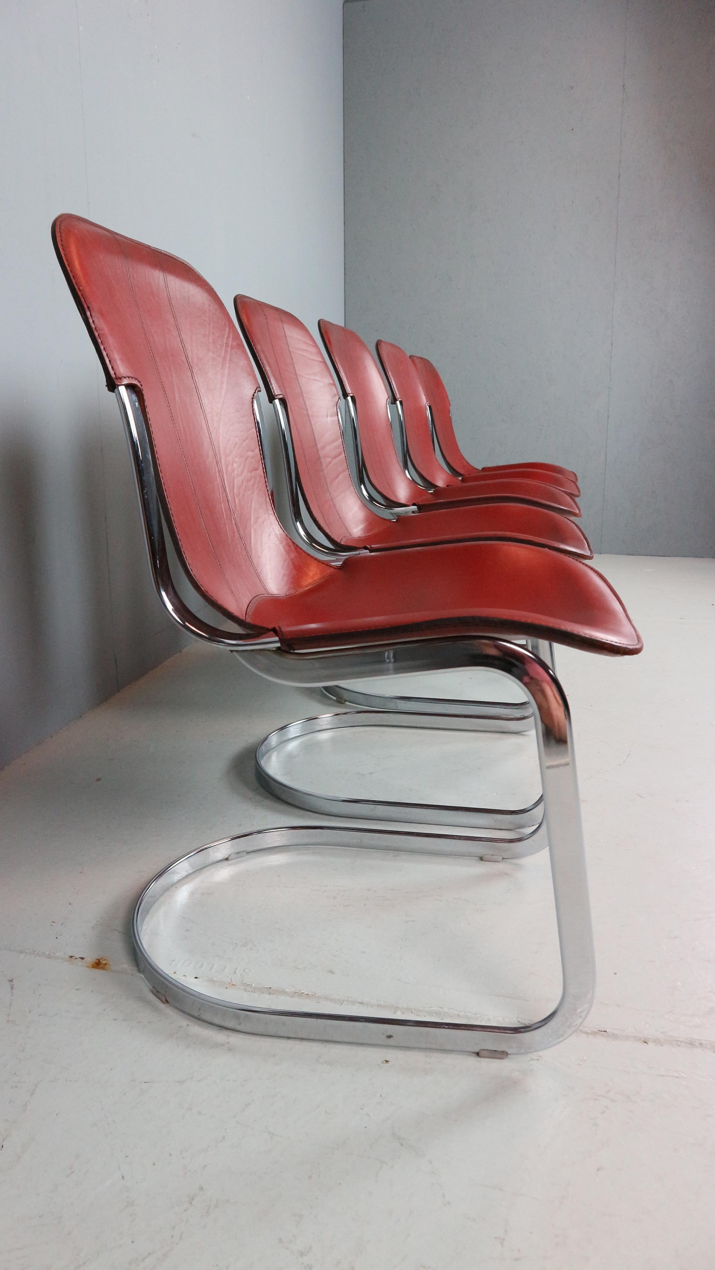 Set of 5 Willy Rizzo chairs in Chrome and Leather for Cidue, Italy, 1970s In Good Condition In The Hague, NL