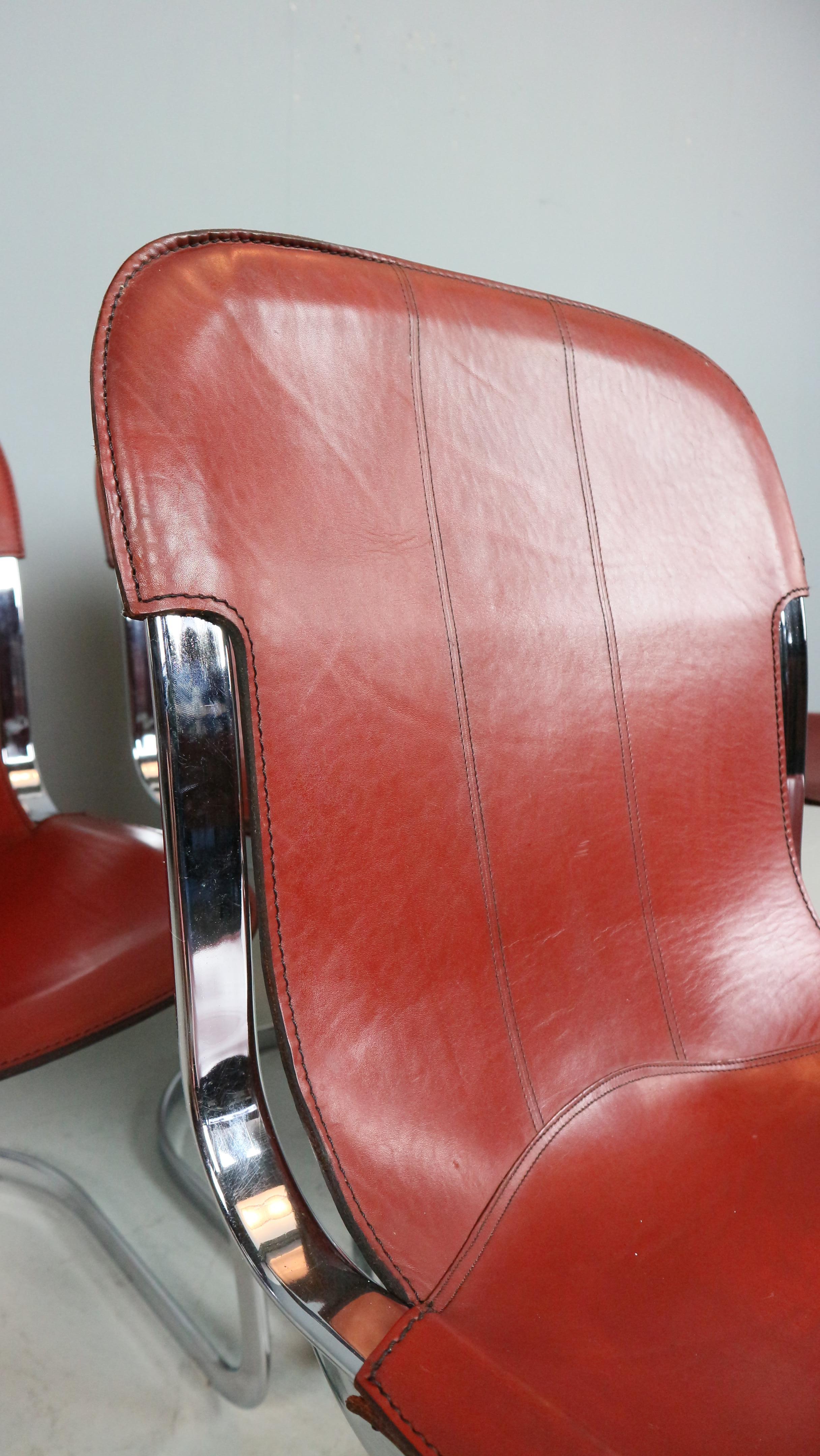 Set of 5 Willy Rizzo chairs in Chrome and Leather for Cidue, Italy, 1970s 2