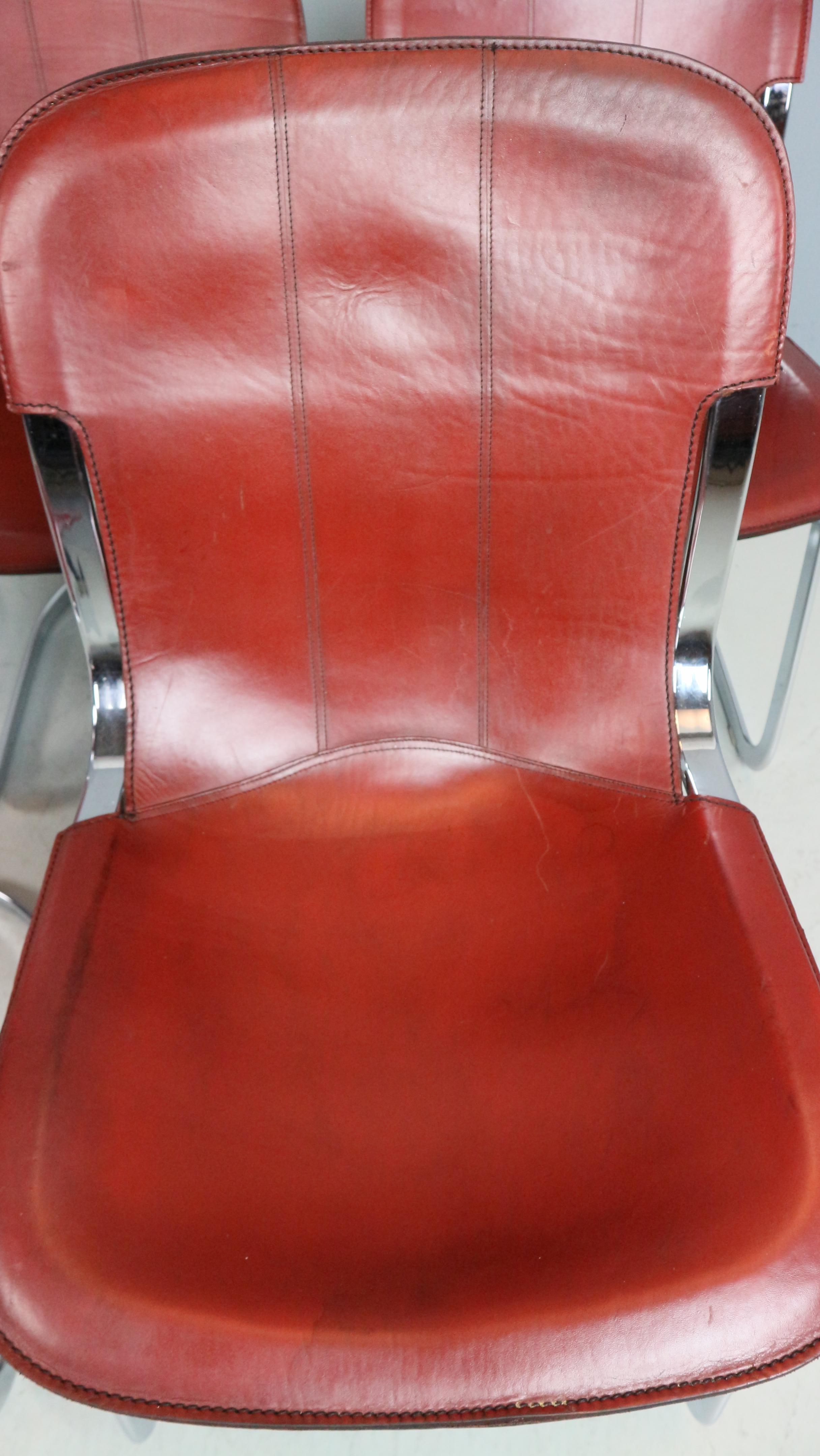 Set of 5 Willy Rizzo chairs in Chrome and Leather for Cidue, Italy, 1970s 3