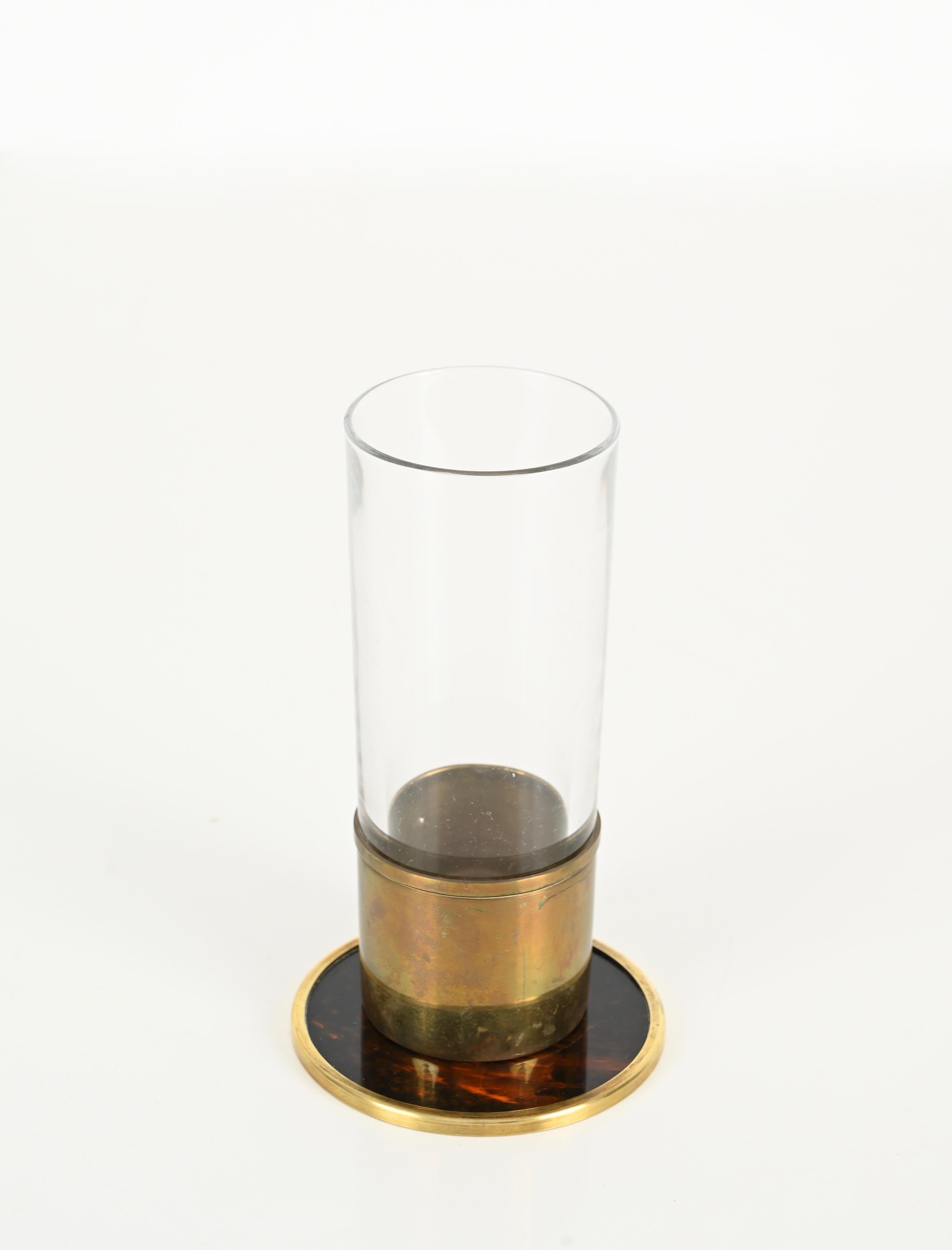 Set of  5 Willy Rizzo Tortoiseshell Plexiglass and Brass Italian Coasters, 1970s 5