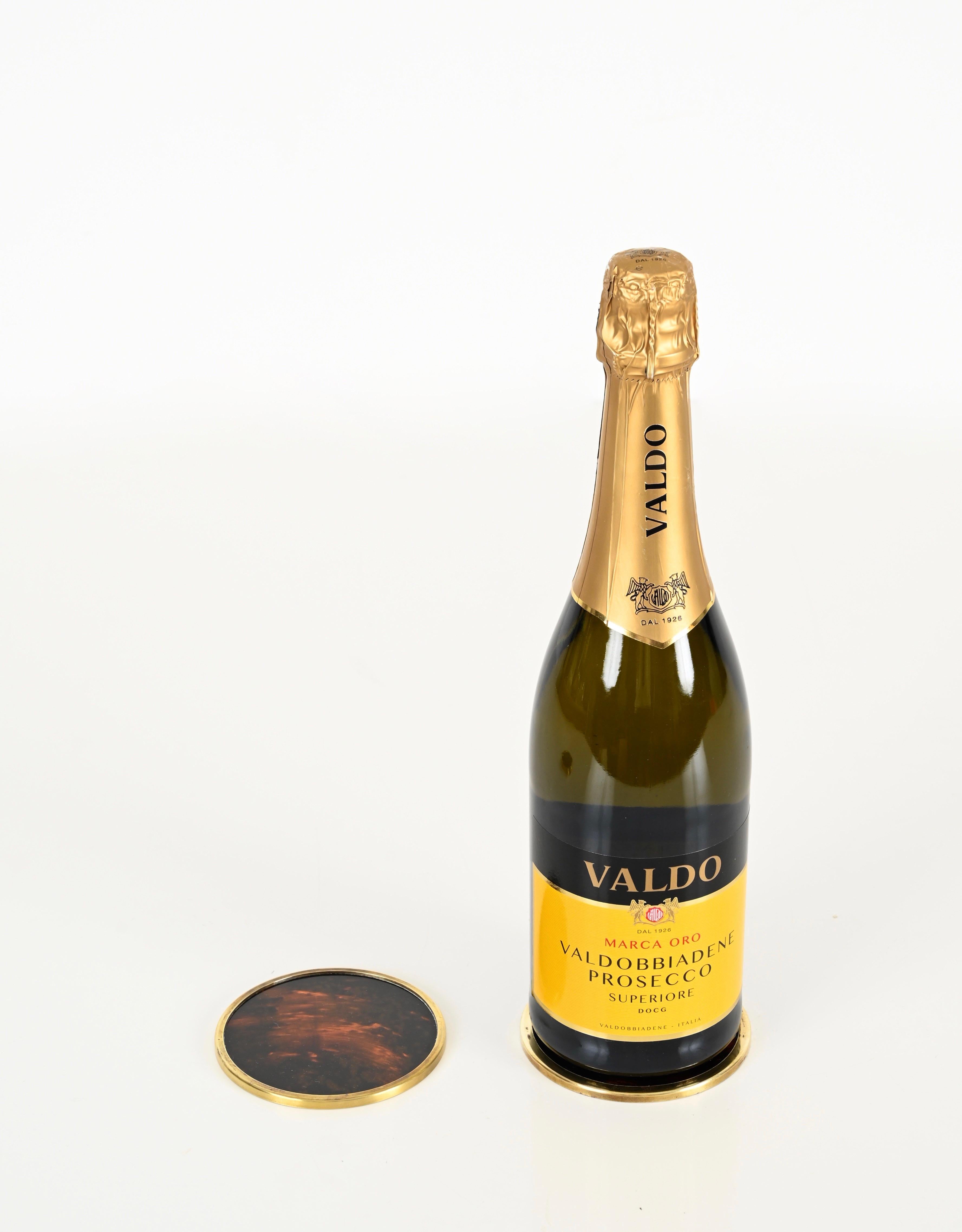 Late 20th Century Set of  5 Willy Rizzo Tortoiseshell Plexiglass and Brass Italian Coasters, 1970s
