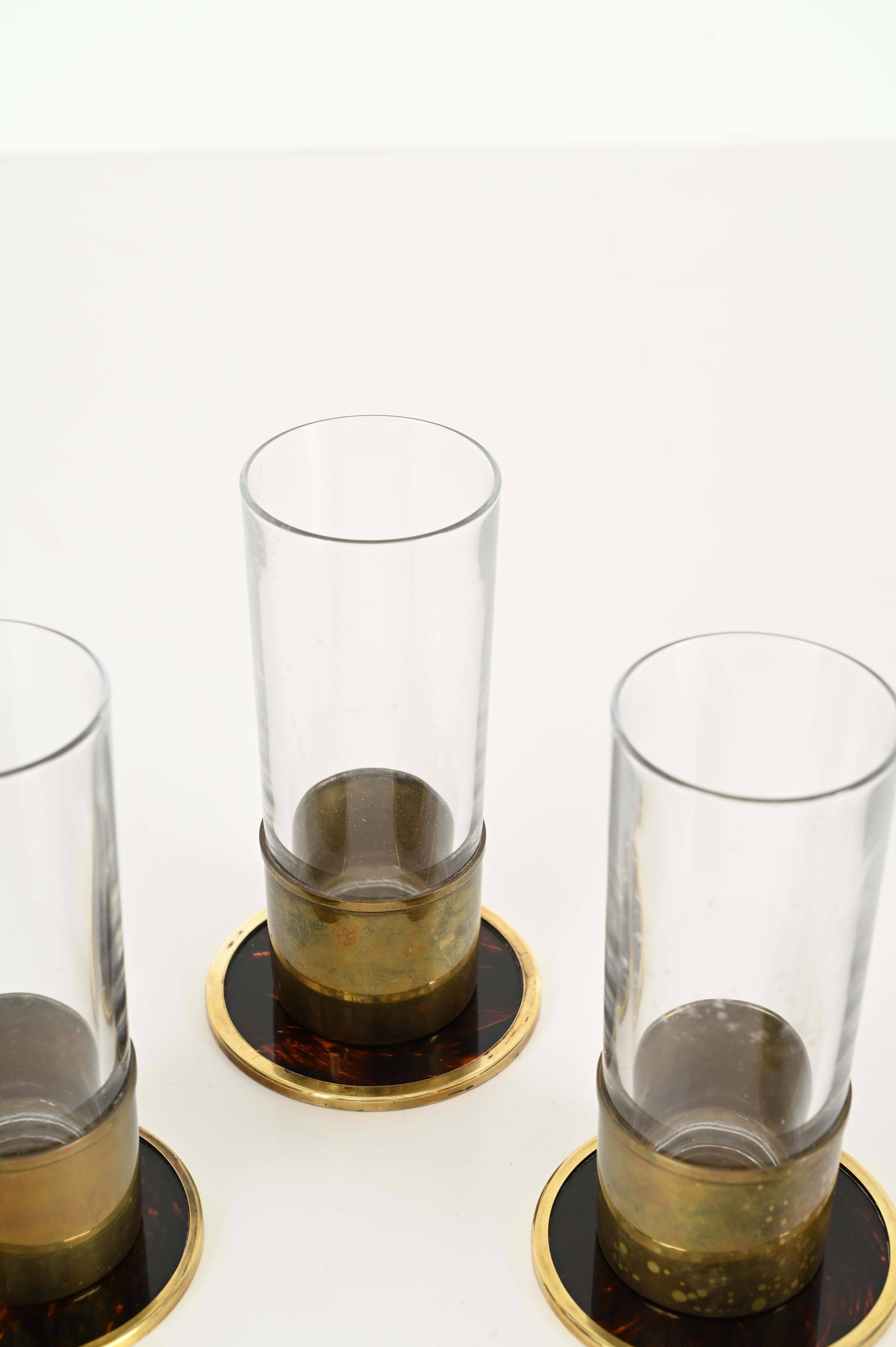 Set of  5 Willy Rizzo Tortoiseshell Plexiglass and Brass Italian Coasters, 1970s 4