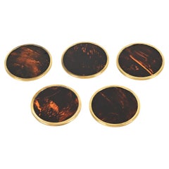 Set of  5 Willy Rizzo Tortoiseshell Plexiglass and Brass Italian Coasters, 1970s