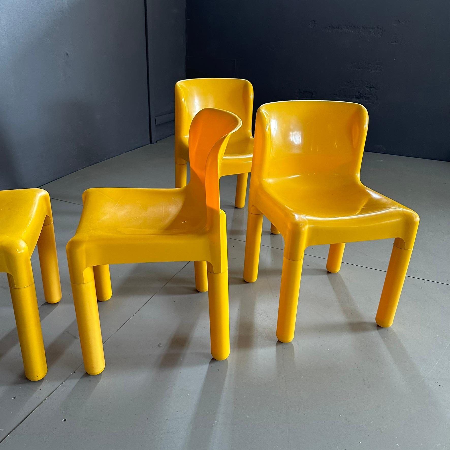 Set of 5 yellow bright chairs mod. 4875 designed by Carlo Bartoli for Kartell  For Sale 4