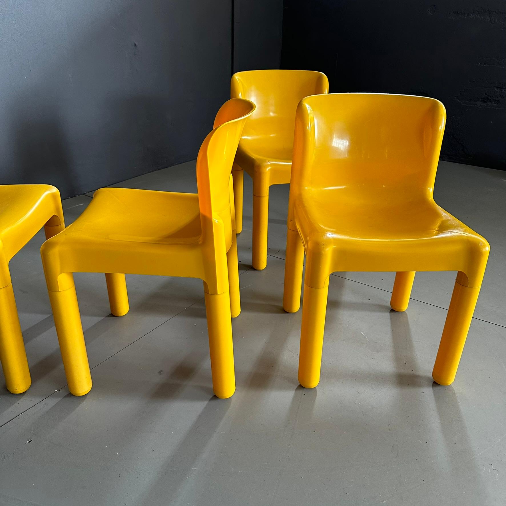 Late 20th Century Set of 5 yellow bright chairs mod. 4875 designed by Carlo Bartoli for Kartell  For Sale