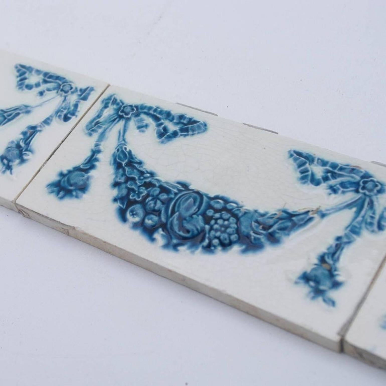 Glazed Set of 50 Hand Painted Ceramic Relief Tiles by Societe Morialme, 1895 For Sale