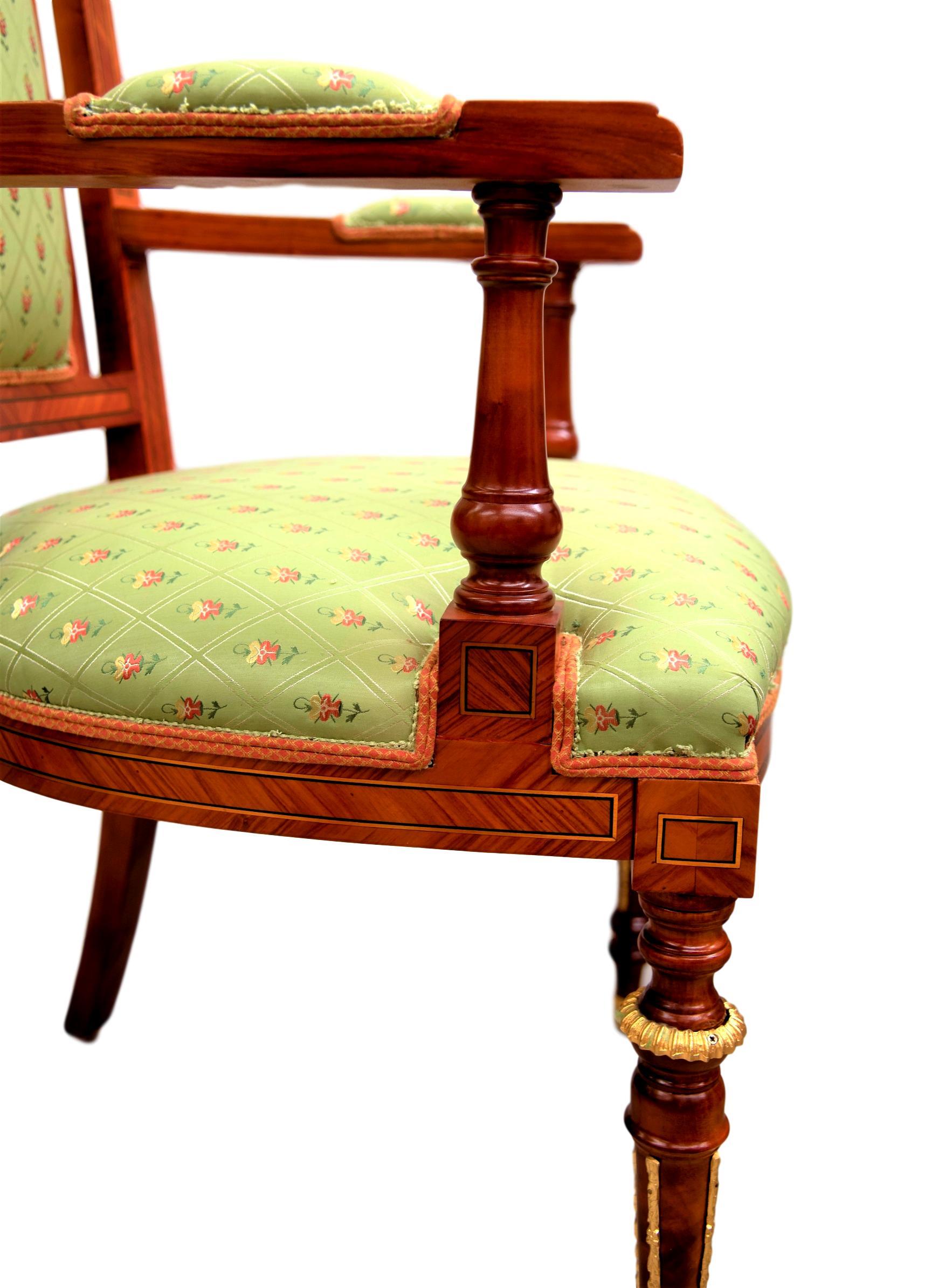 Neoclassical Set of 50 MiceVersailles Upholstered Rosewood Inlaid Gilt Bronze Dinner Chairs