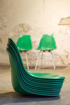 Set of 50 Vintage Green Chairs by Charles and Ray Eames for Herman Miller, 1960s