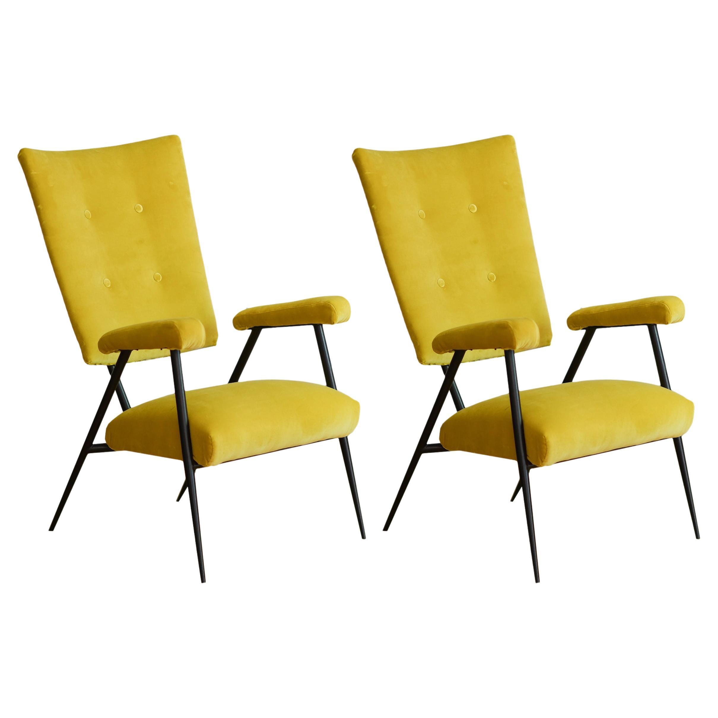Set of 50's Armchairs Lined in Dedar Fabric For Sale