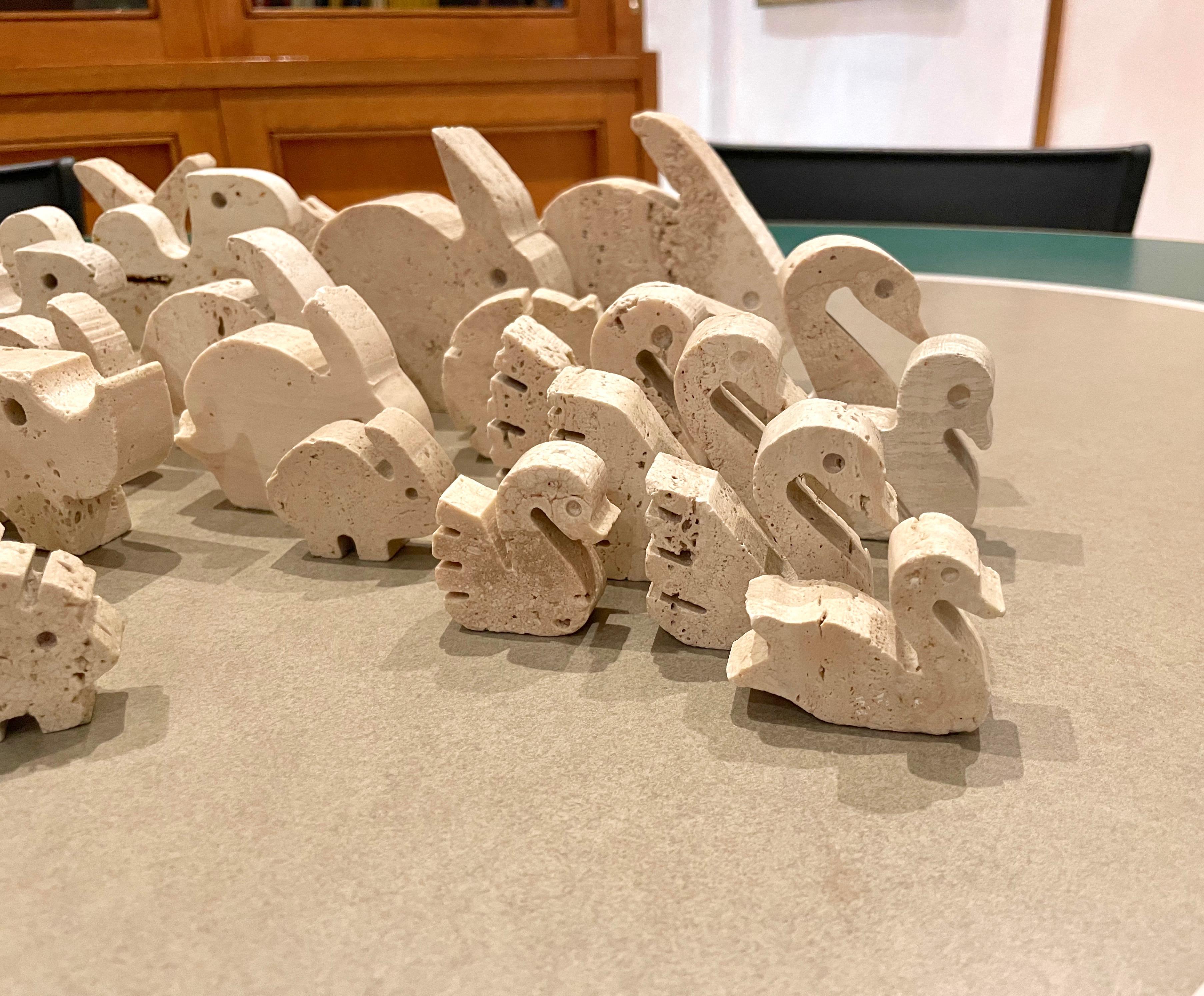 Late 20th Century Set of 52 Animal Sculpture in Travertine Fratelli Mannelli, Italy 1970s For Sale