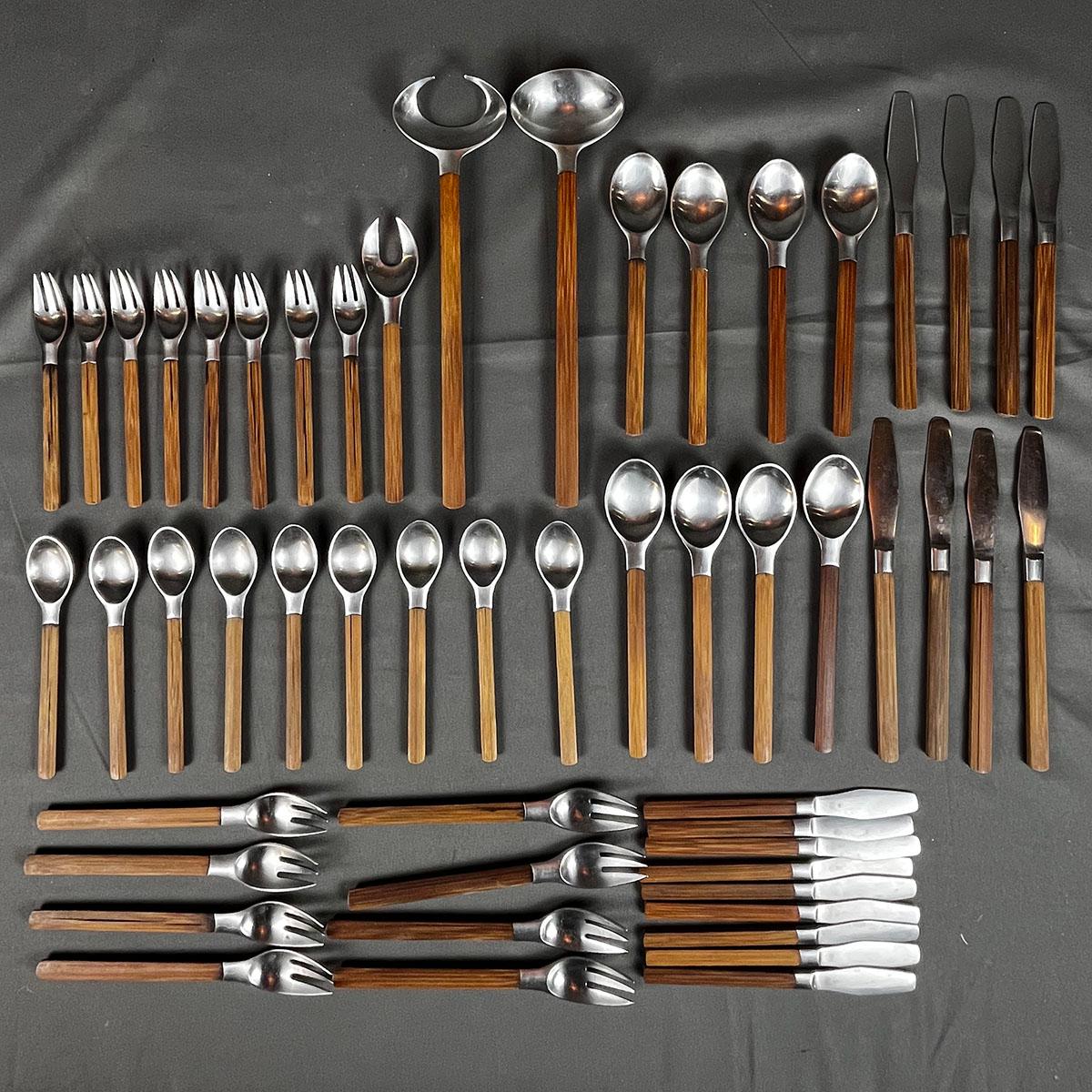 Juego de 53 cubiertos Toke de bambú y acero inoxidable para 8 en venta 3