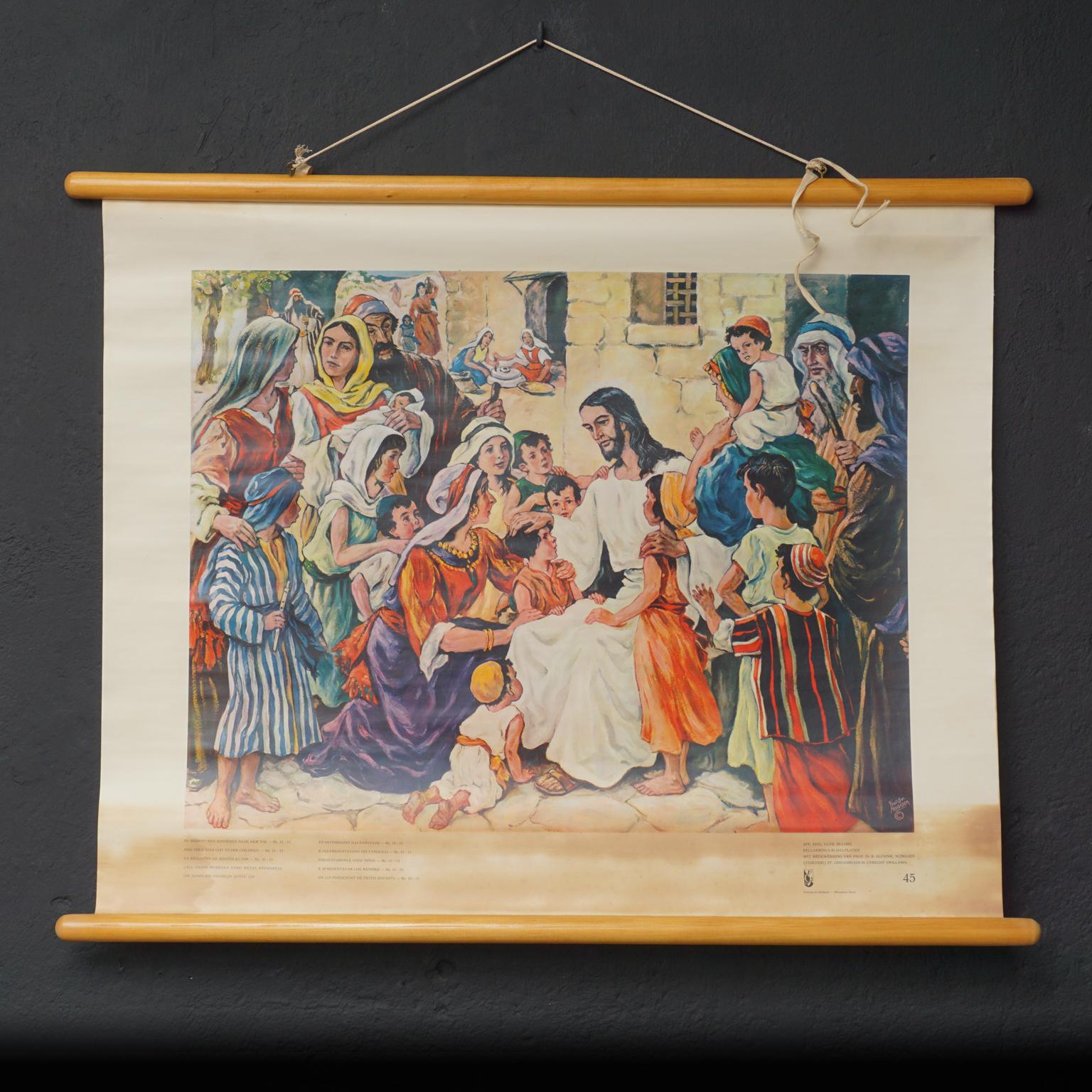 Ensemble de 57 affiches bibliques de l'école de dimanche Bellarminus dans des pouces de toile, 1950 en vente 6