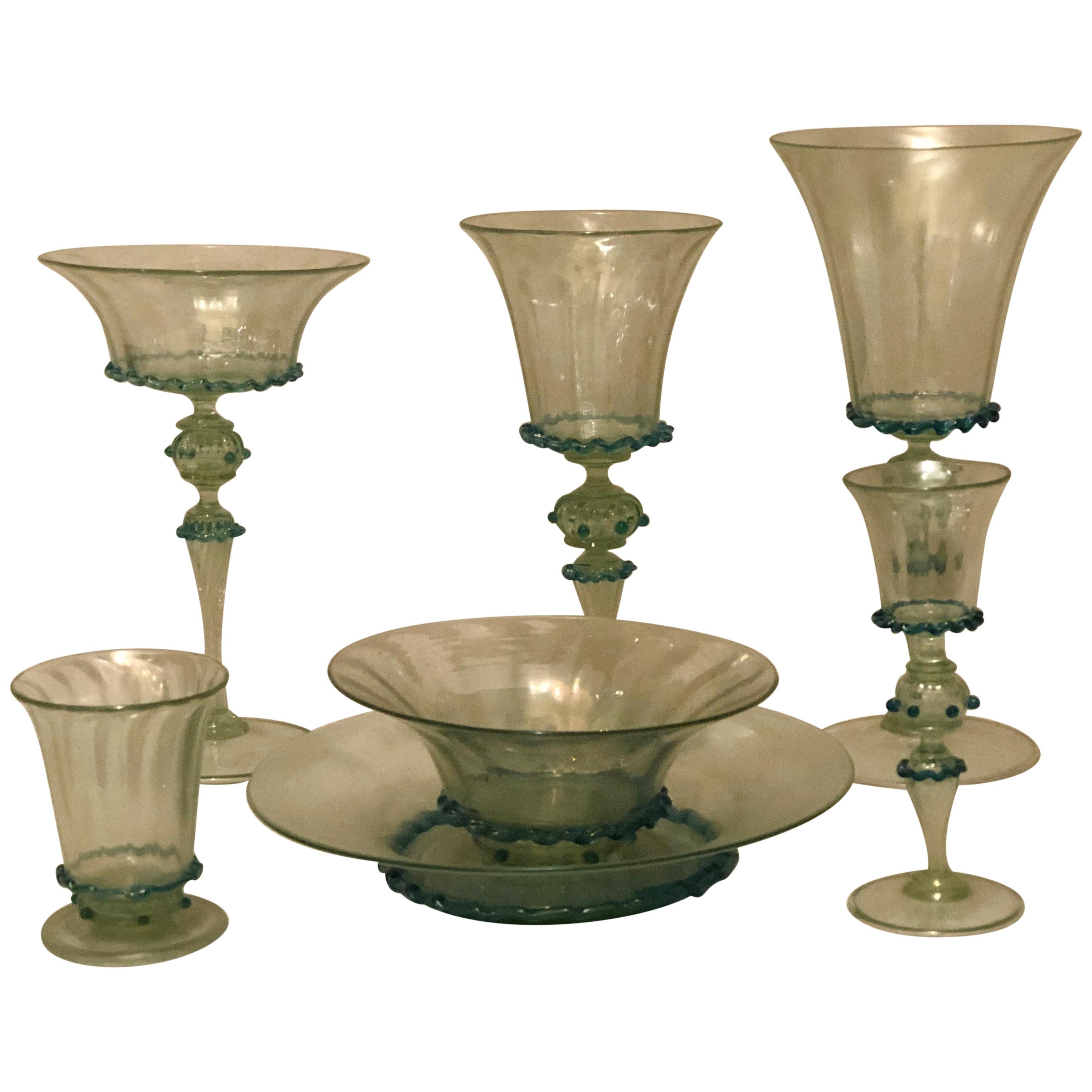 Set of 58 Pieces of Opalescent Salviati Venetian Stemwar For Sale