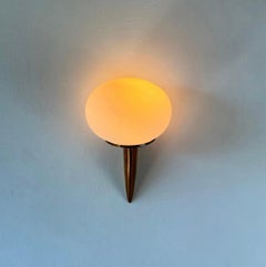 Set of 5"Lancia" Wall Sconces in Brass and Opaline Glass by Stilux Milano, 1960s