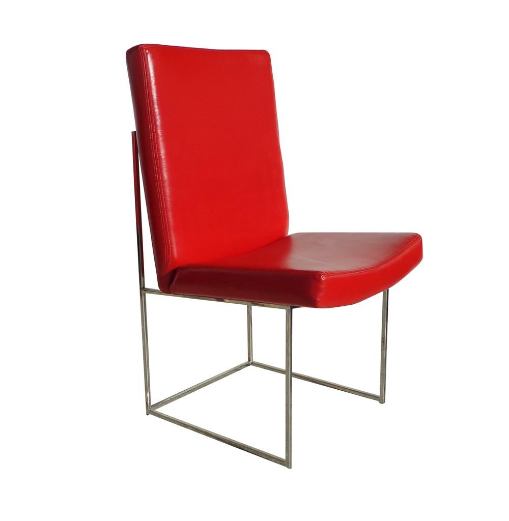 Set of 6 1187 Milo Baughman Thin Series dining chairs


Designed by Milo Baughman for Thayer Coggin in the United States. 
Rich red leather with square chrome steel tube frames.


Also available in black.

Measures: 20