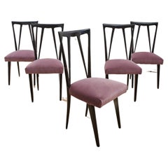 Set of 6 1950's Italian Dining Chairs in Purple Velvet 