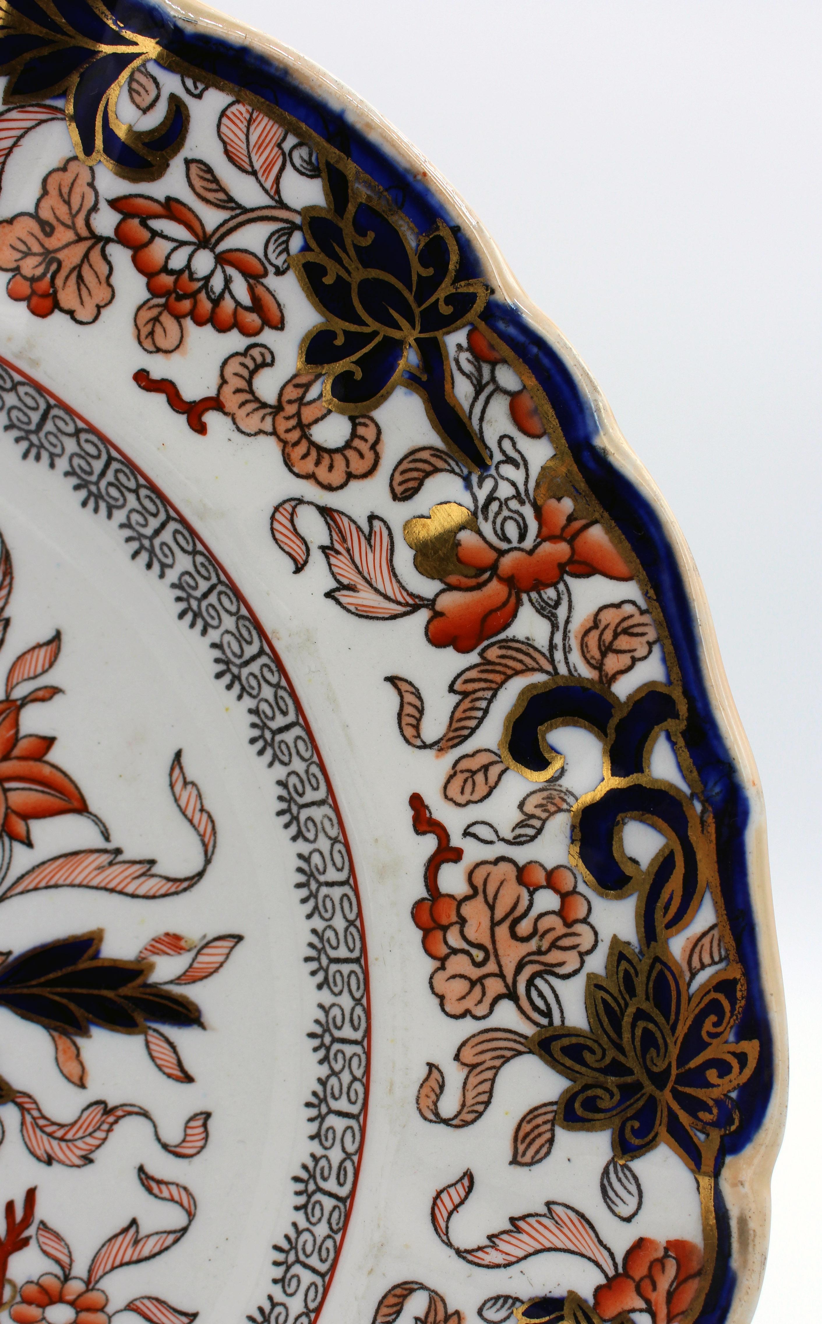 Terre de fer Ensemble de 6 assiettes plates anglaises 1830-48 par Mason's Patent Ironstone en vente