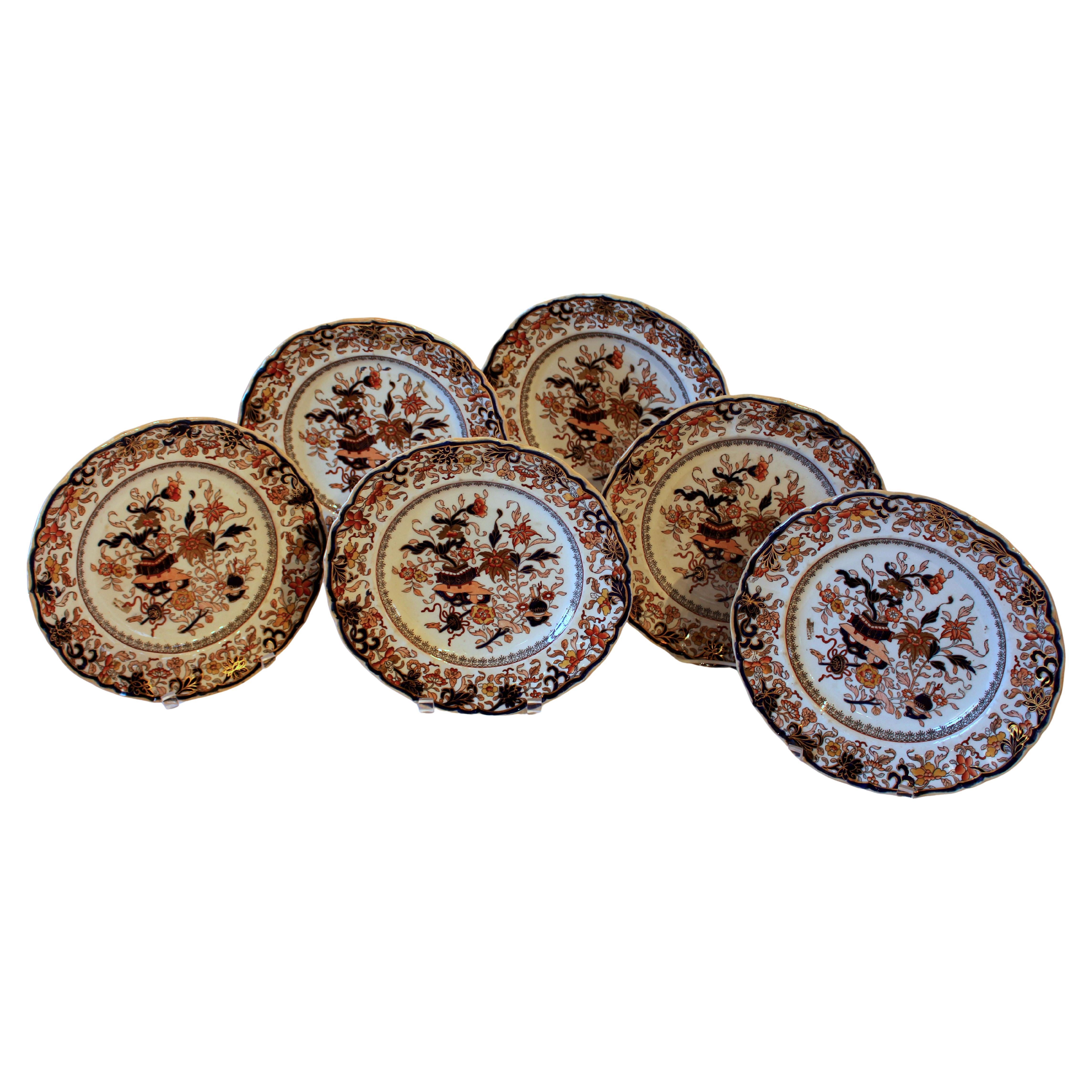 Set of 6 1830-48 English Dinner Plates by Mason's Patent Ironstone