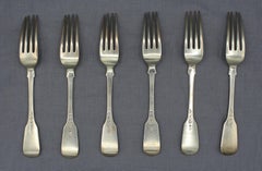 Set of 6 1857 English Sterling Silver Fiddleback Luncheon Forks