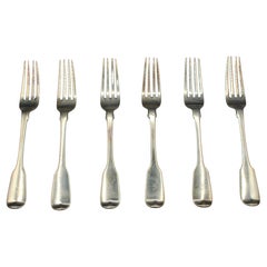 Set of 6 1857 English Sterling Silver Fiddleback Luncheon Forks