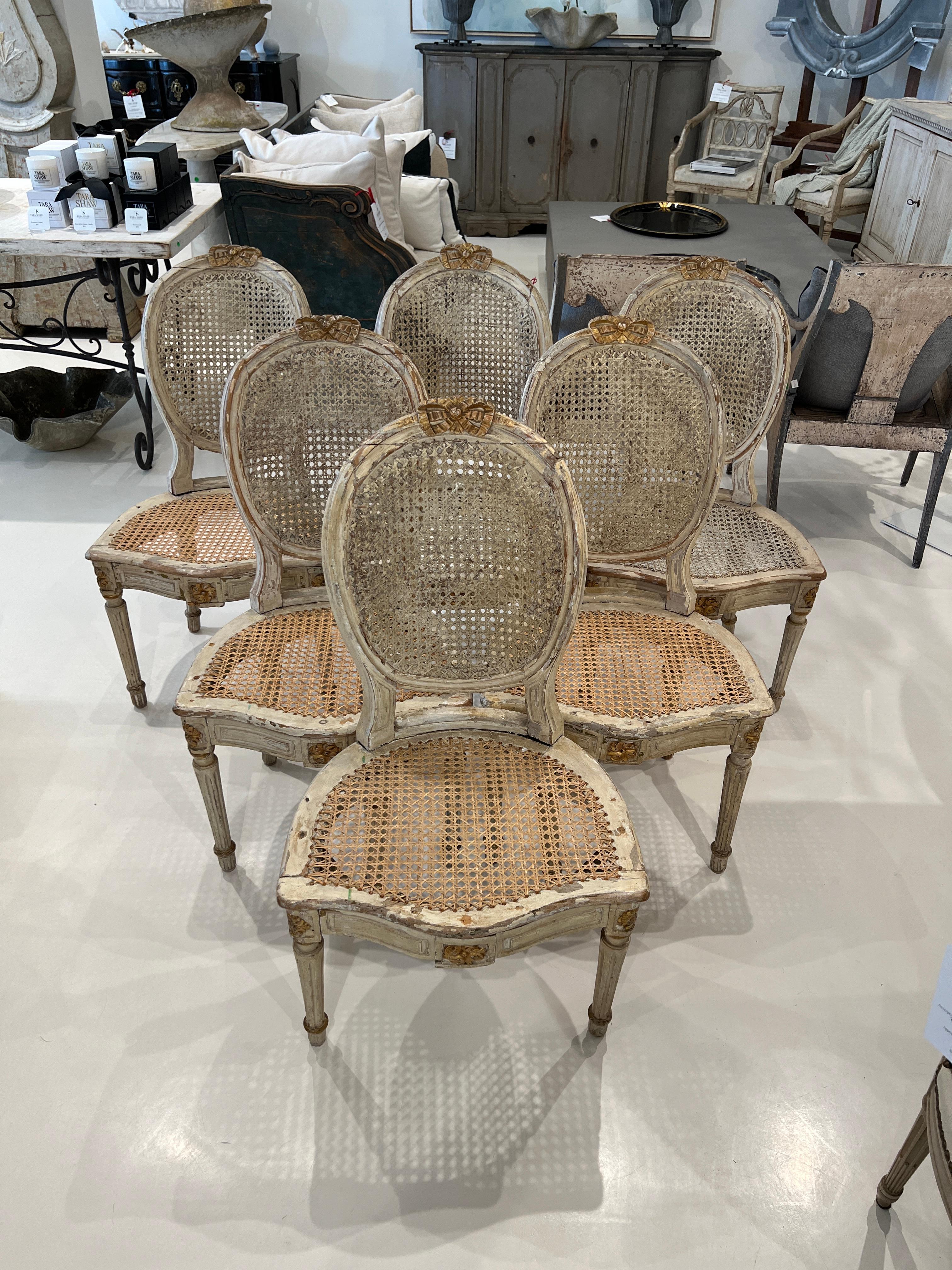 French Set of 6 18th Century Louis XVI Caned Chairs