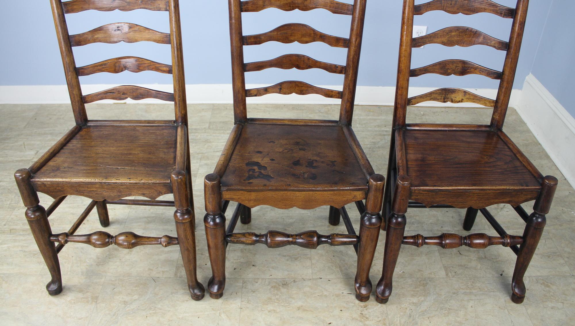 English Set of 6 18th Century Oak and Ash Ladderback Dining Chairs