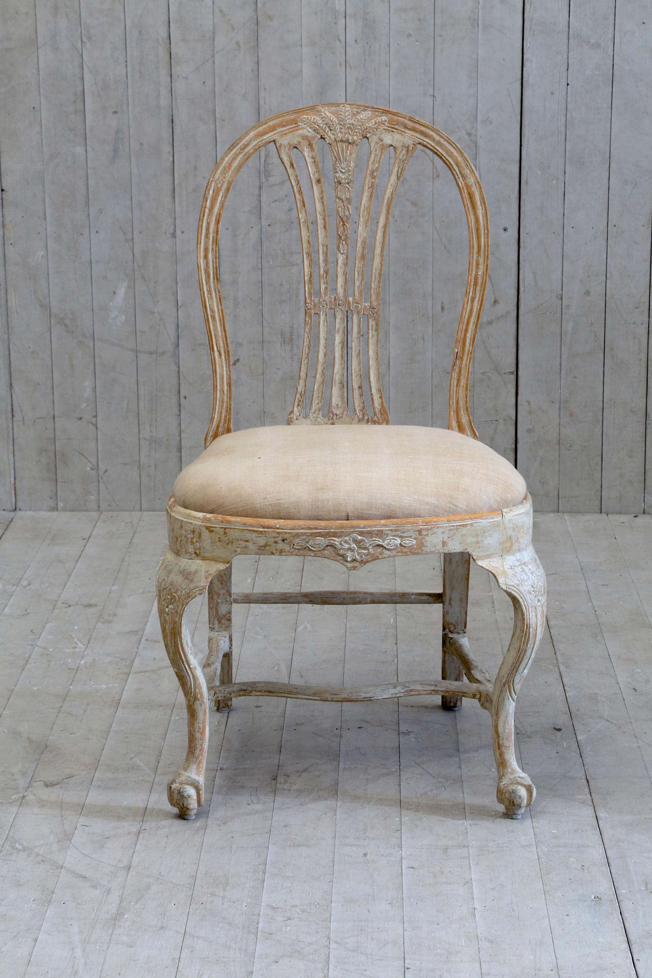 Painted Set of 6 18th Century Swedish Dining Chairs For Sale