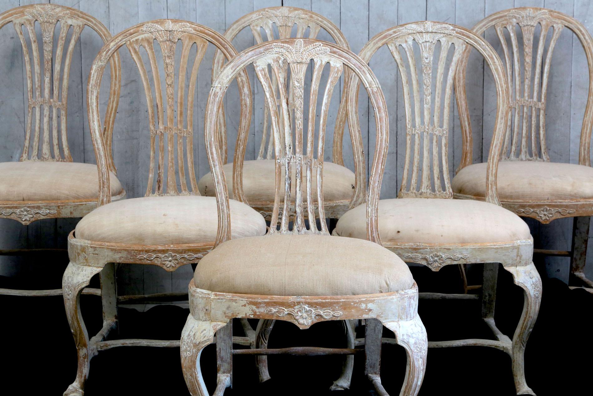 18th Century and Earlier Set of 6 18th Century Swedish Dining Chairs For Sale