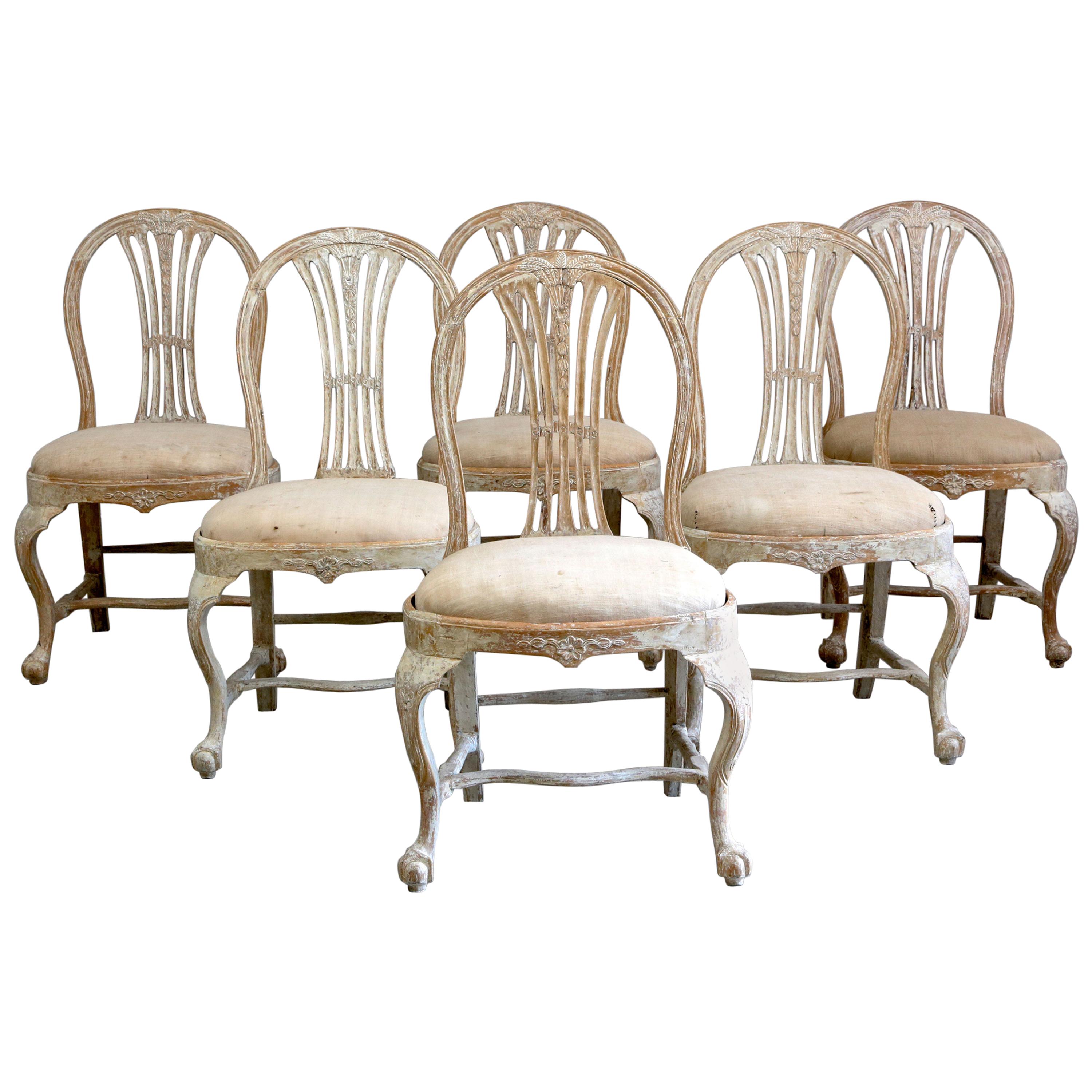 Set of 6 18th Century Swedish Dining Chairs For Sale