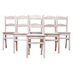 Set of 6, 1900s Belgian Bleached Oak Dining Chairs