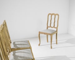 Set of 6, 1920s French Bleached Oak Dining Chairs with Upholstered Seats